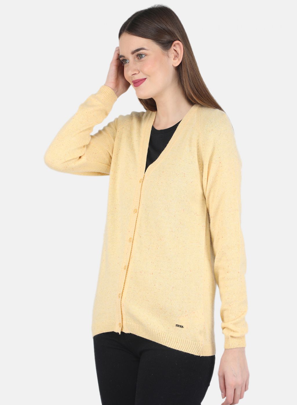 Women Yellow Solid Cardigan