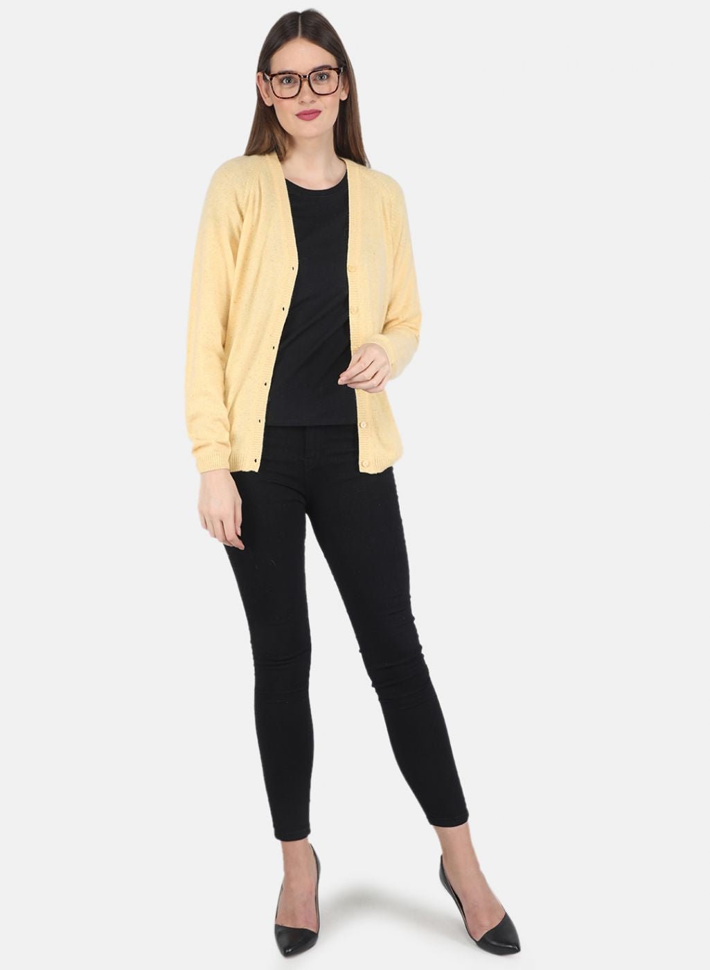 Women Yellow Solid Cardigan