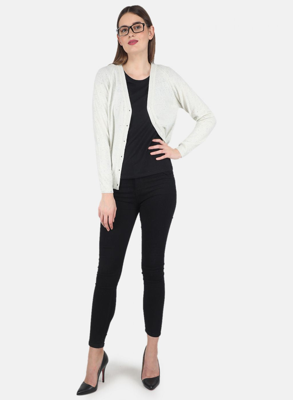 Women White Solid Cardigan