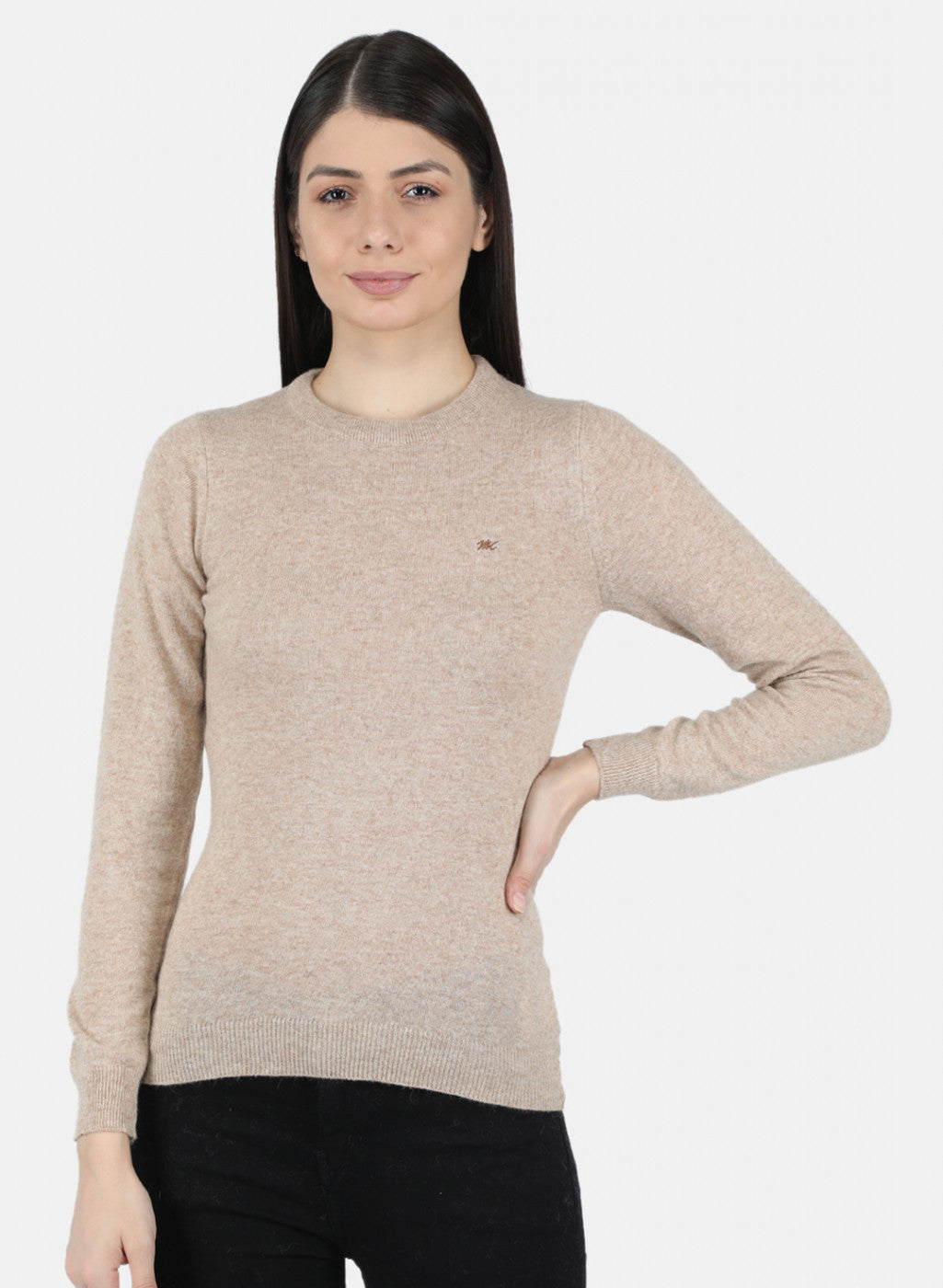 Women Beige Solid Winter Top