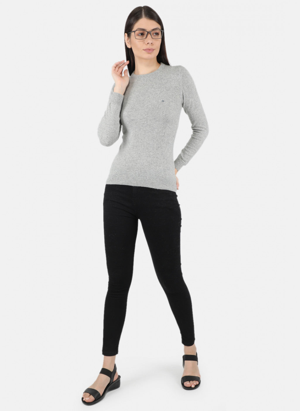 Women Grey Solid Winter Top
