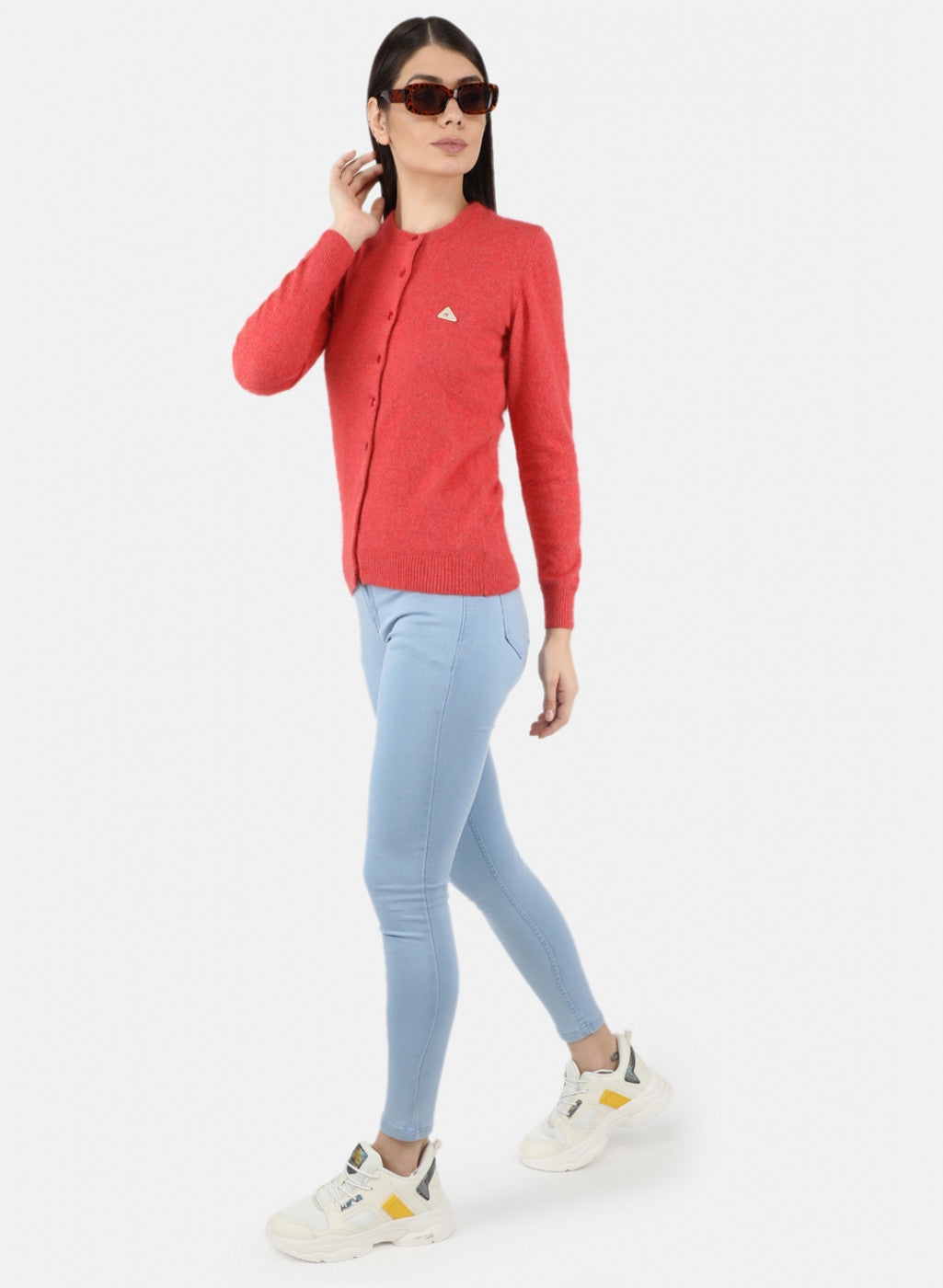 Women Red Solid Cardigan