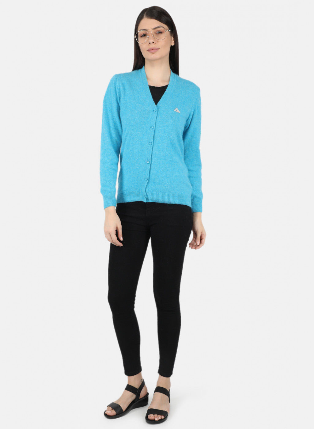 Women Blue Solid Cardigan