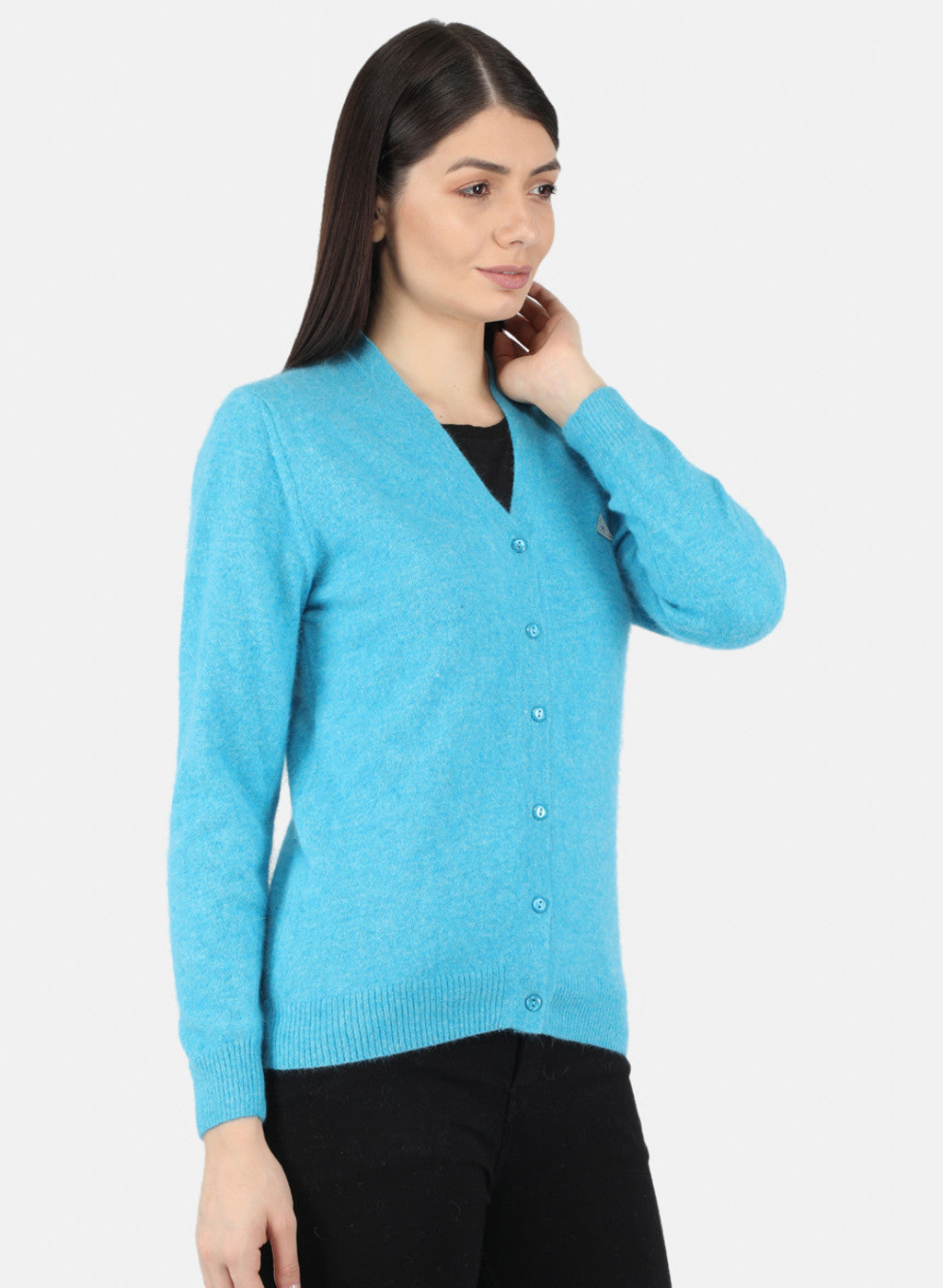 Women Blue Solid Cardigan