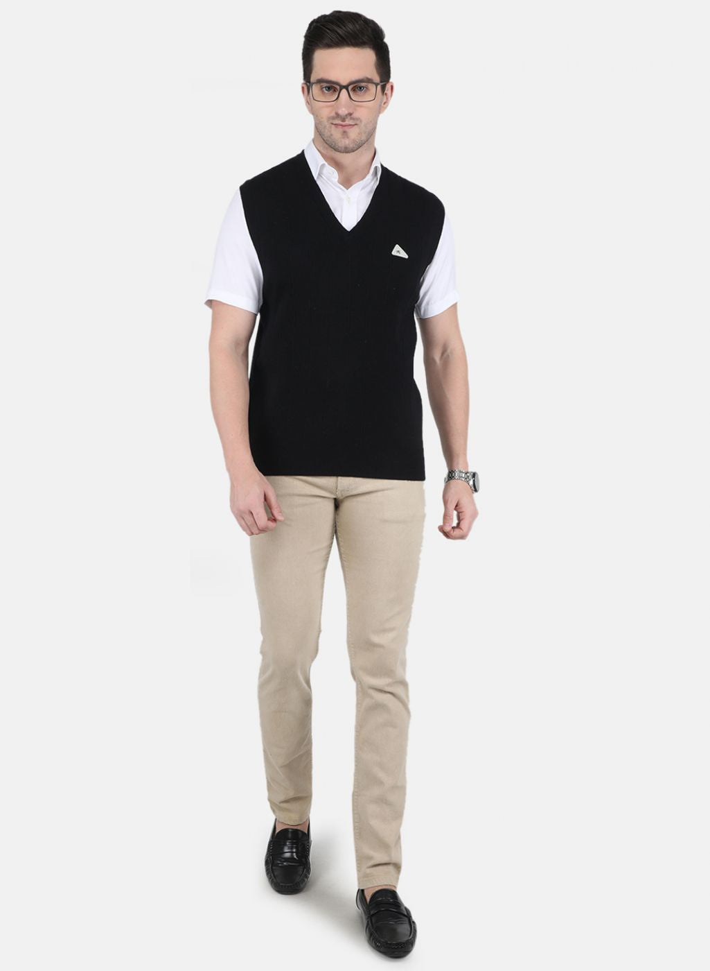 Men Black Solid Sweater