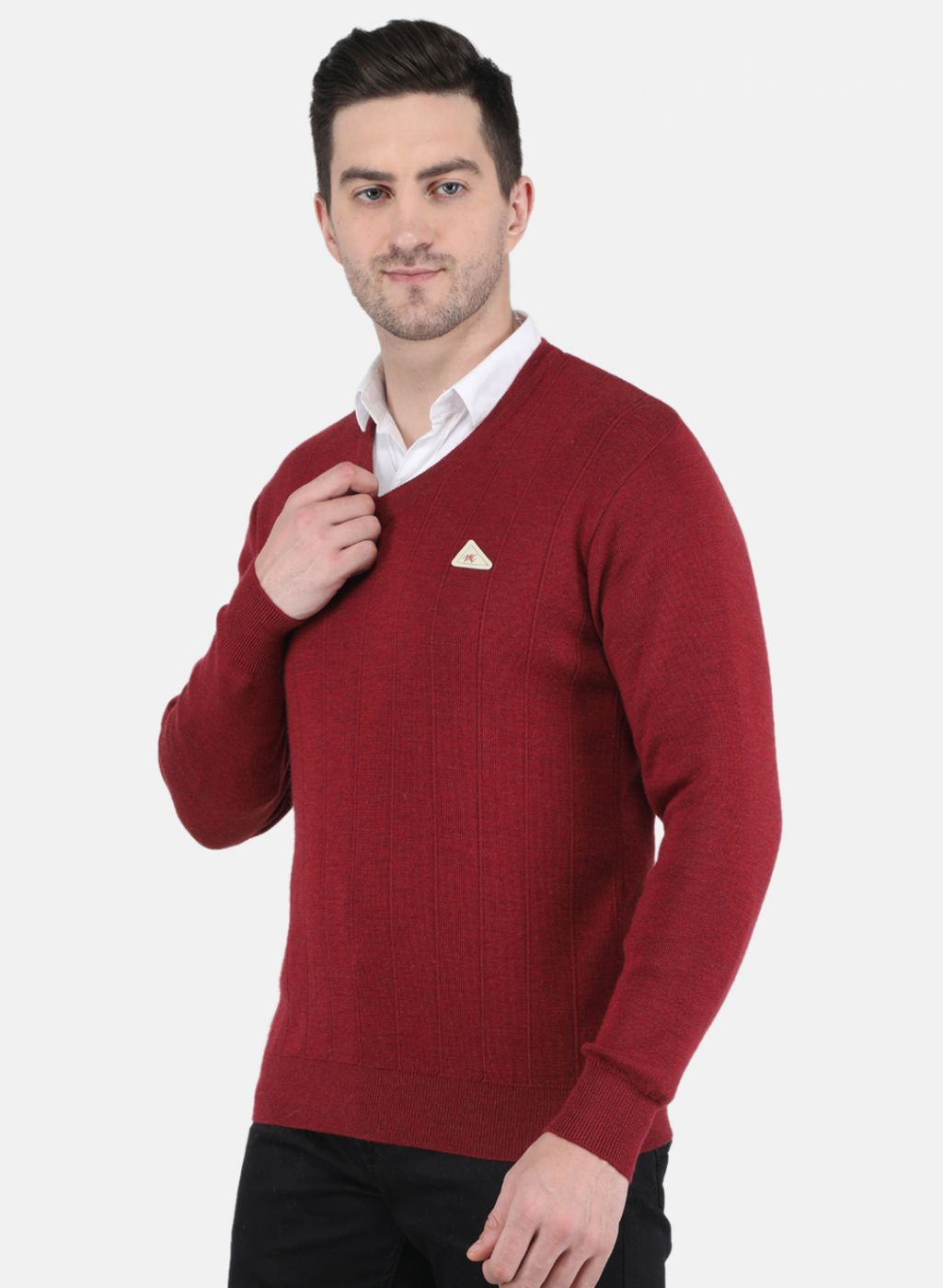 Men Maroon Solid Pullover
