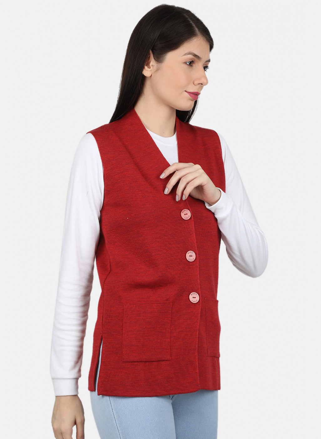 Women Red Solid Cardigan