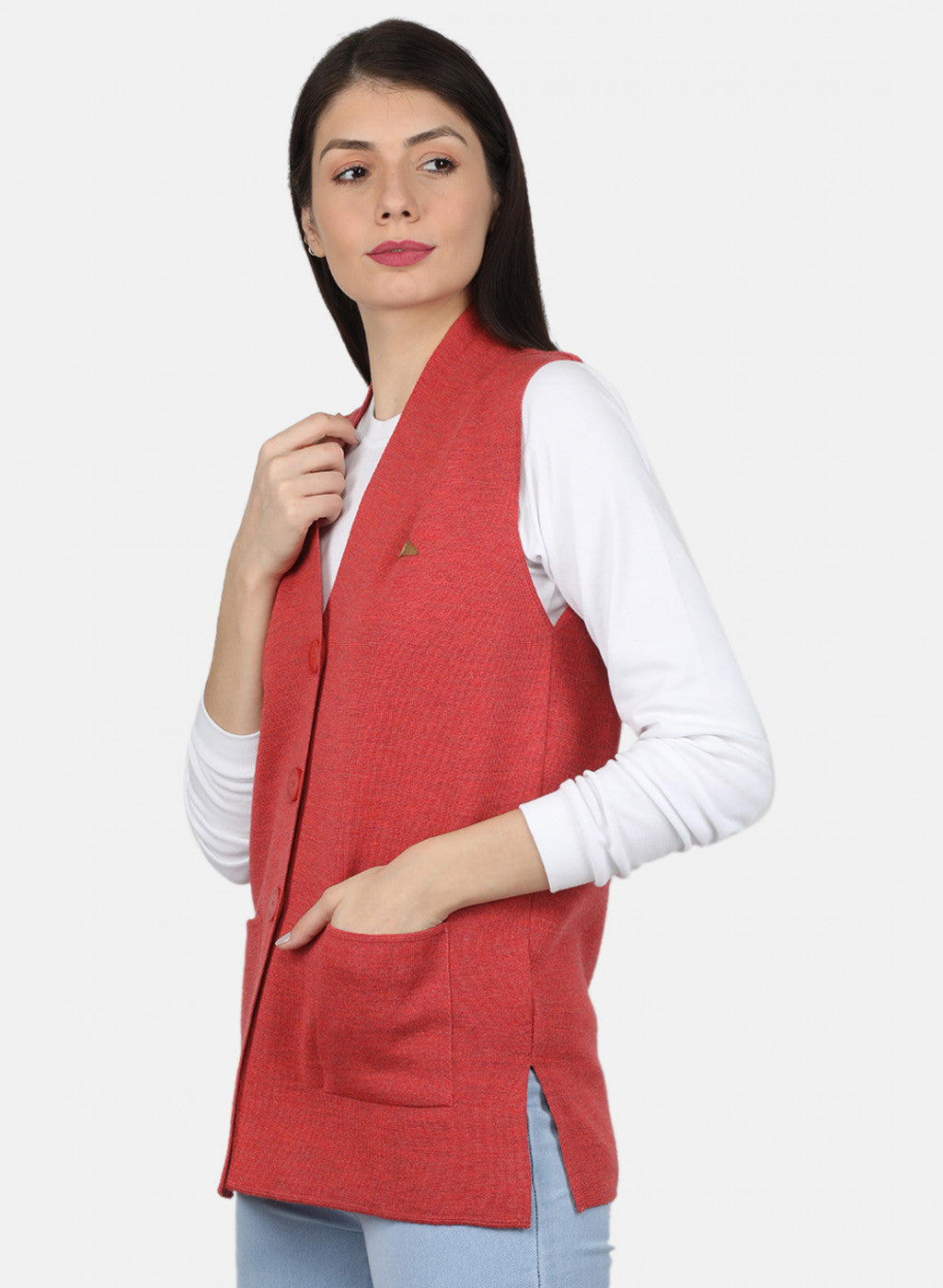 Women Light Red Solid Cardigan