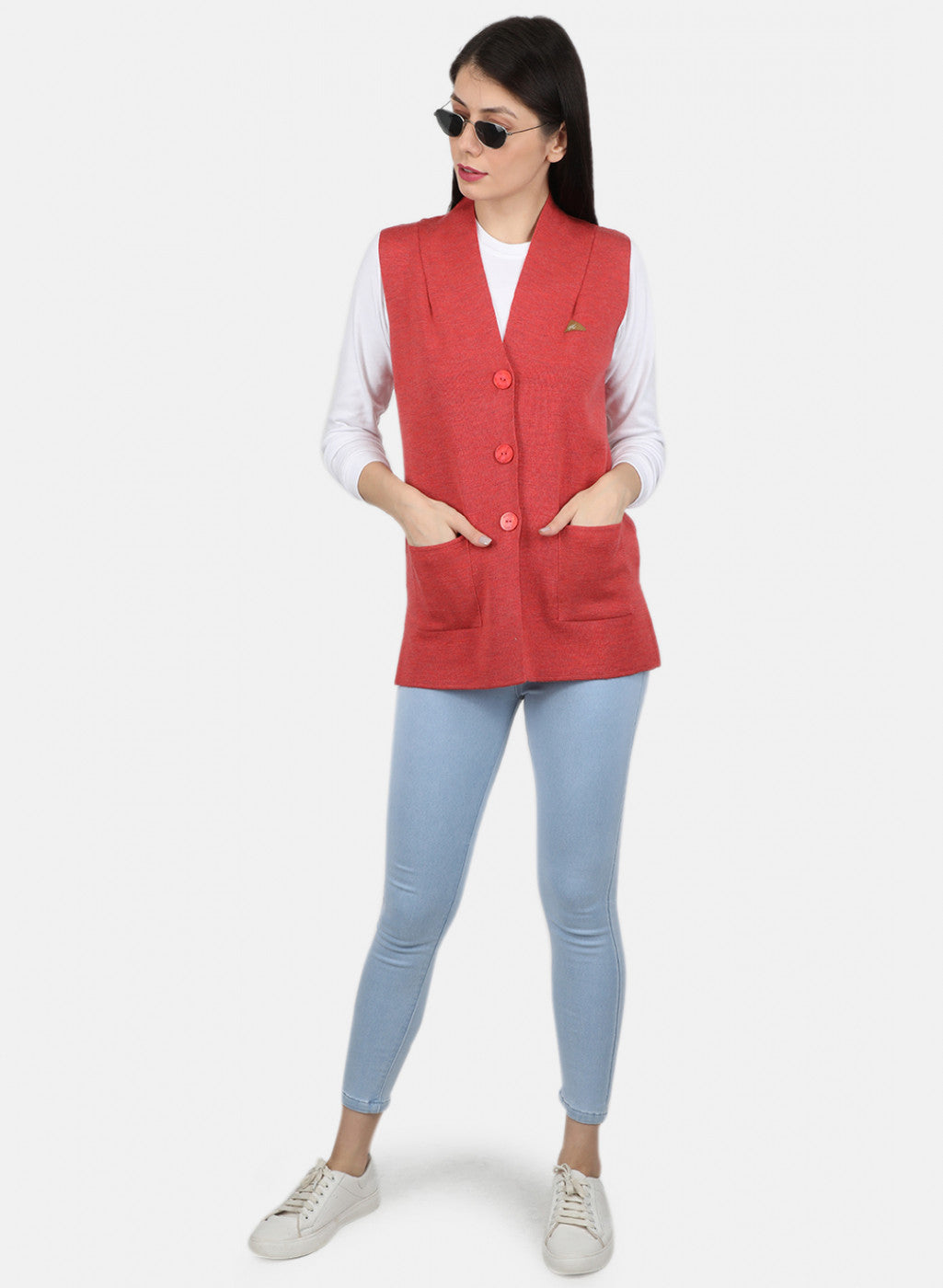 Women Light Red Solid Cardigan
