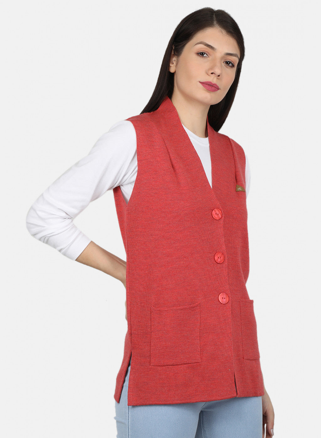 Women Light Red Solid Cardigan