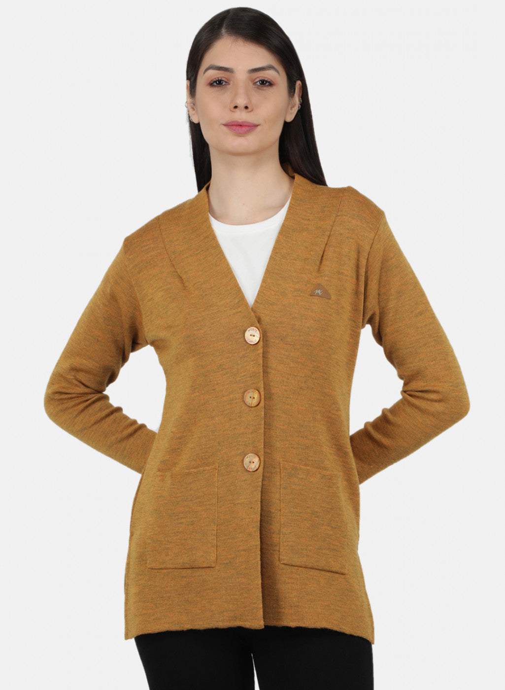 Women Golden Yellow Solid Cardigan