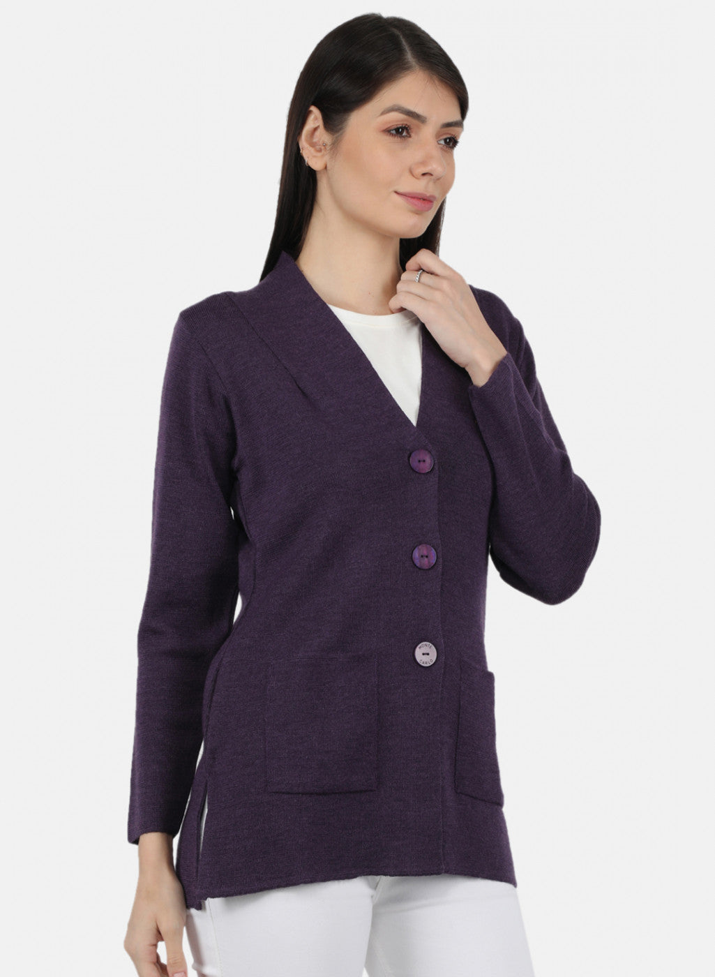 Women Purple Solid Cardigan