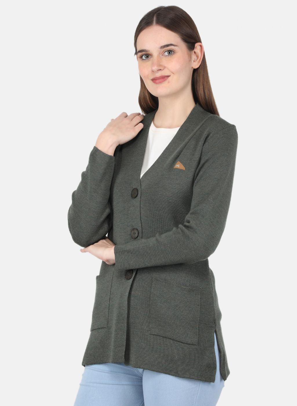 Women Olive Solid Cardigan