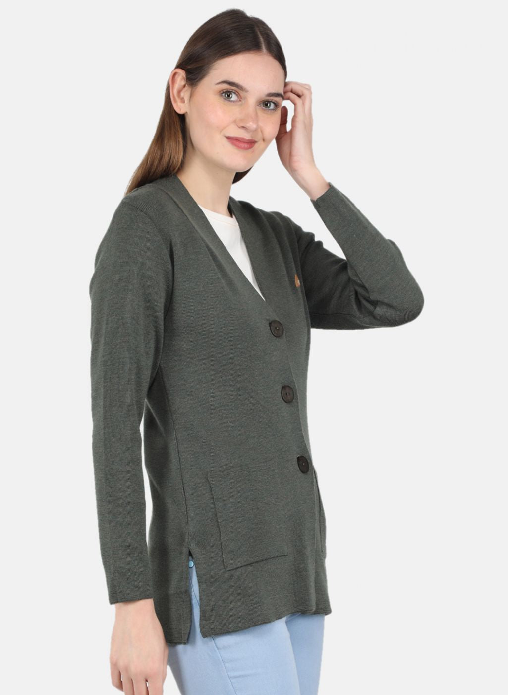 Women Olive Solid Cardigan