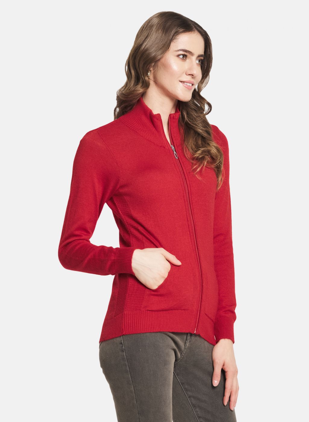 Women Red Solid Cardigan
