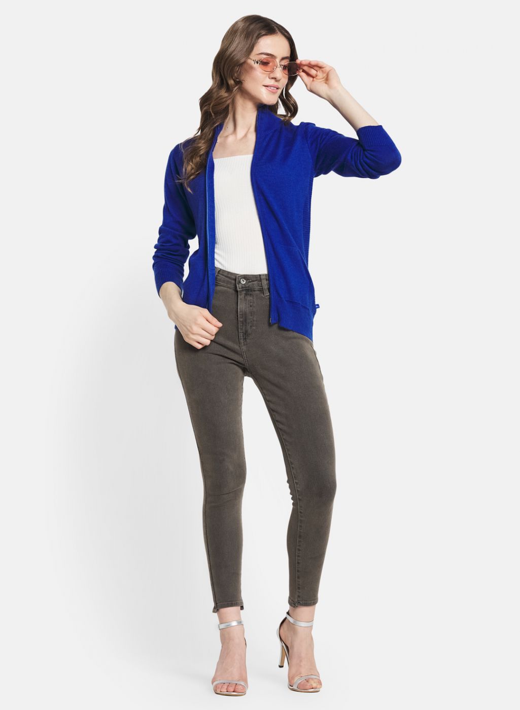 Women Blue Solid Cardigan