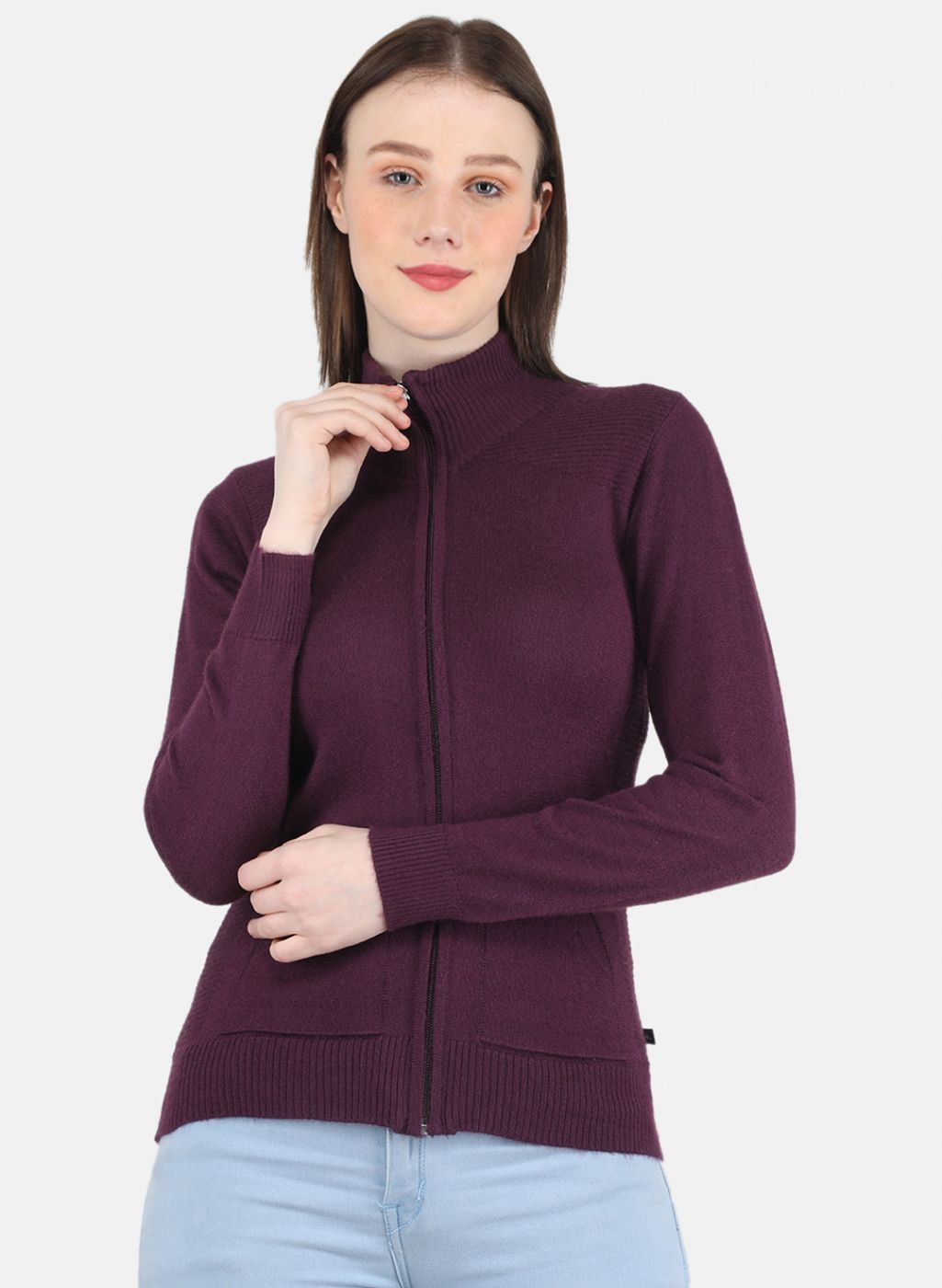 Women Purple Solid Cardigan