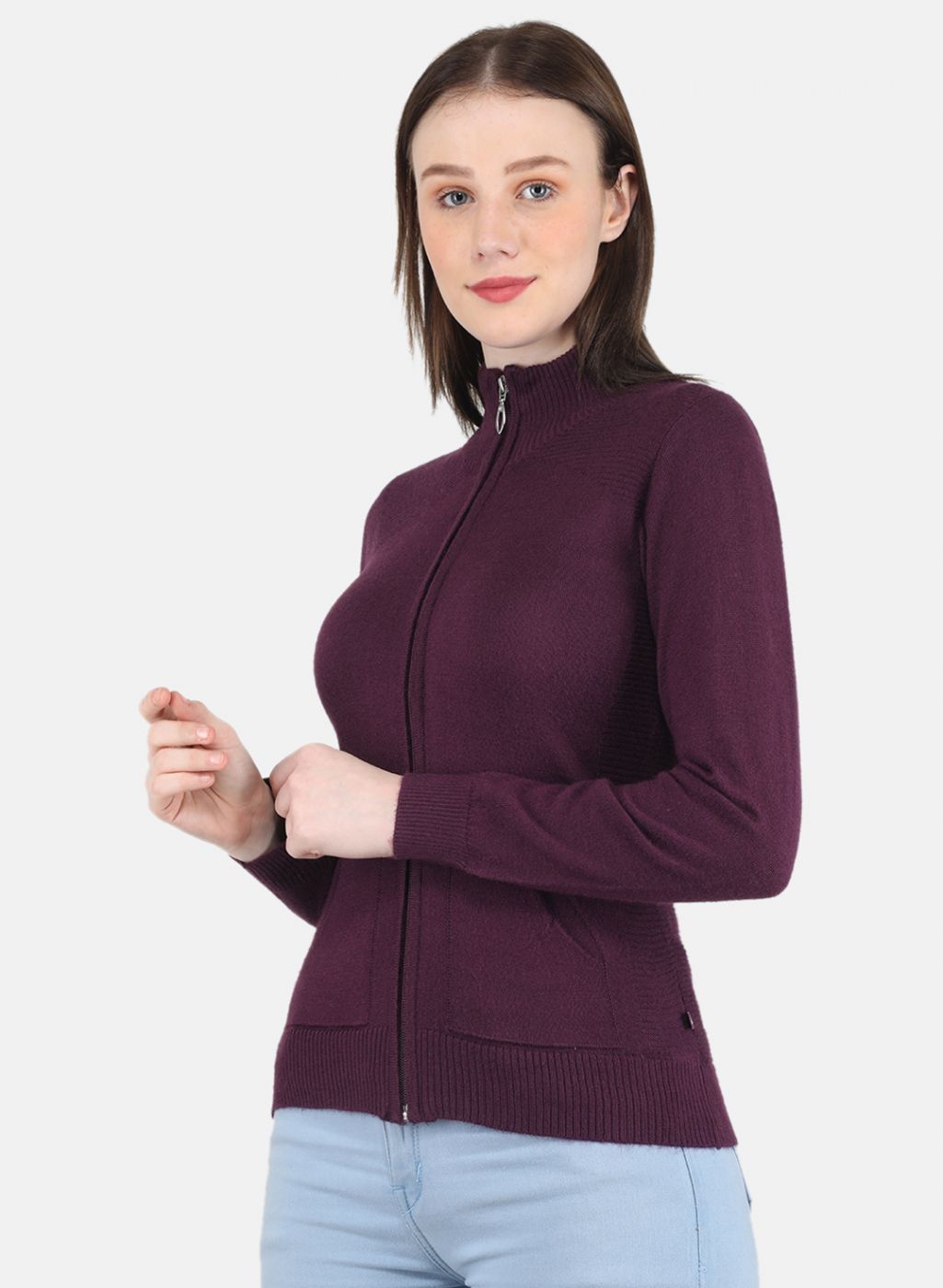 Women Purple Solid Cardigan