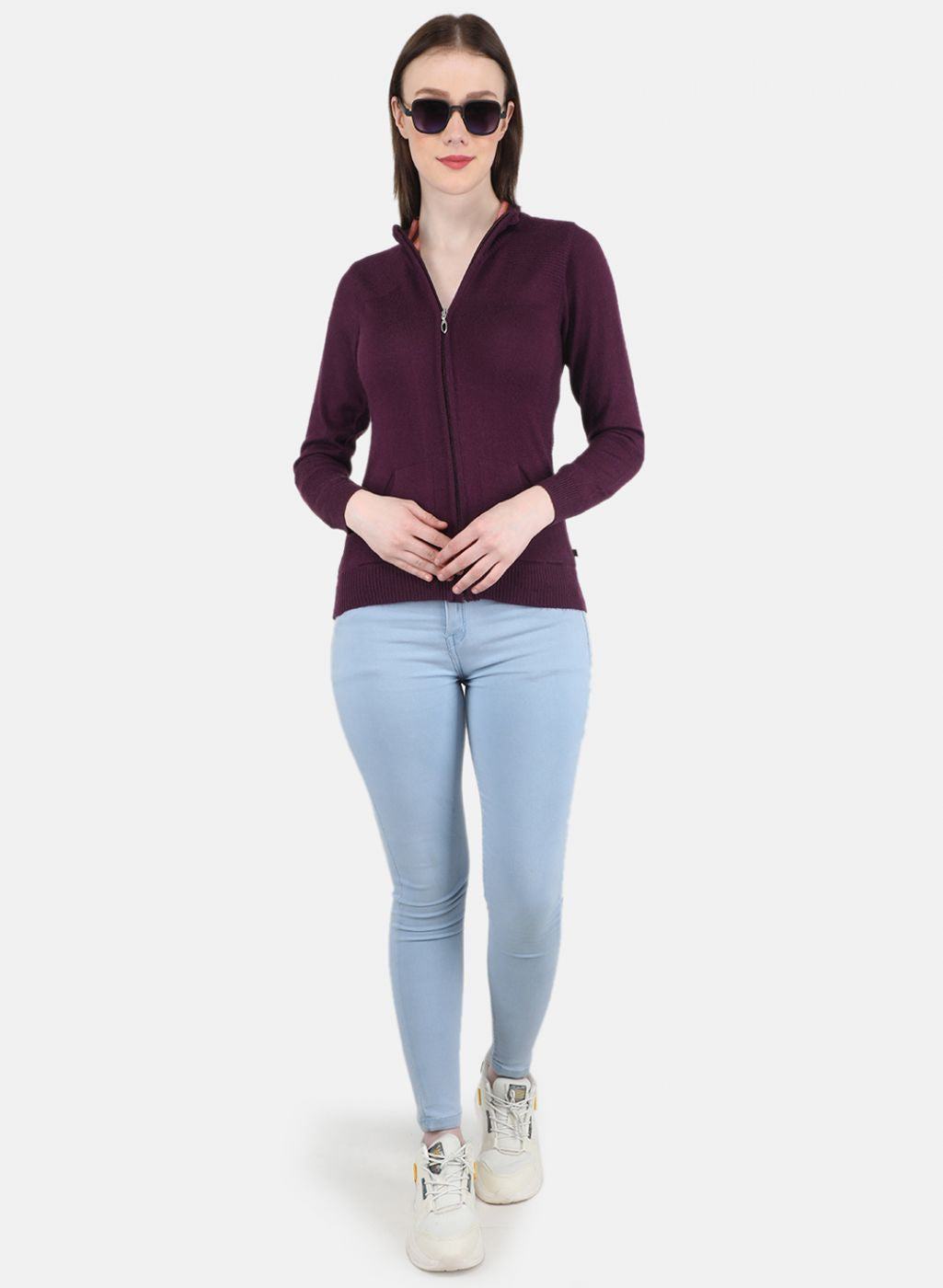 Women Purple Solid Cardigan
