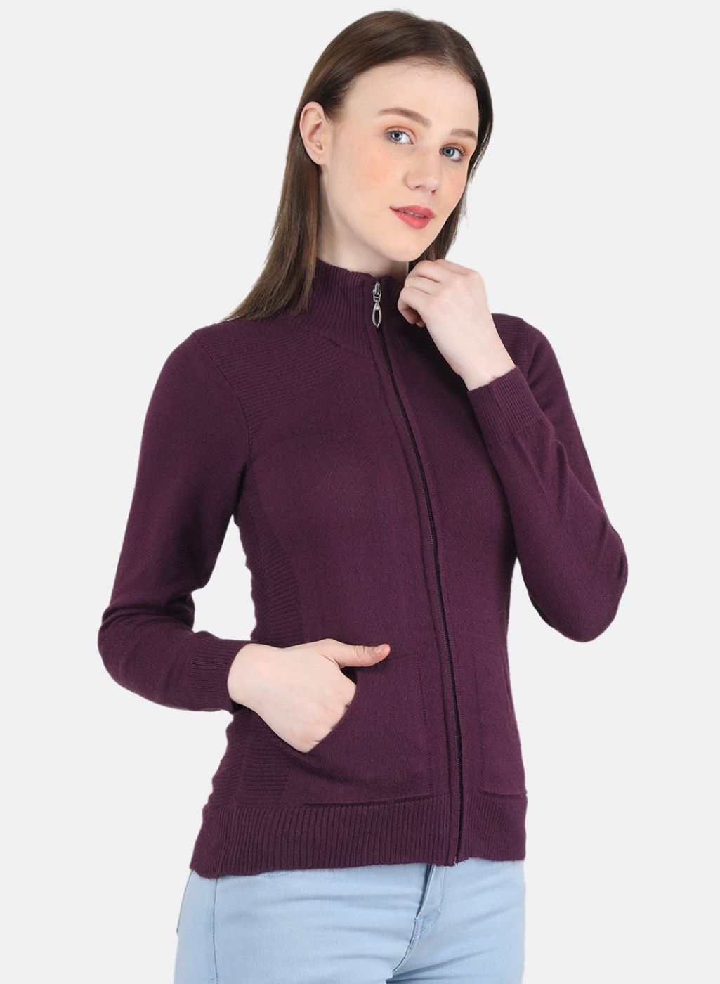 Women Purple Solid Cardigan