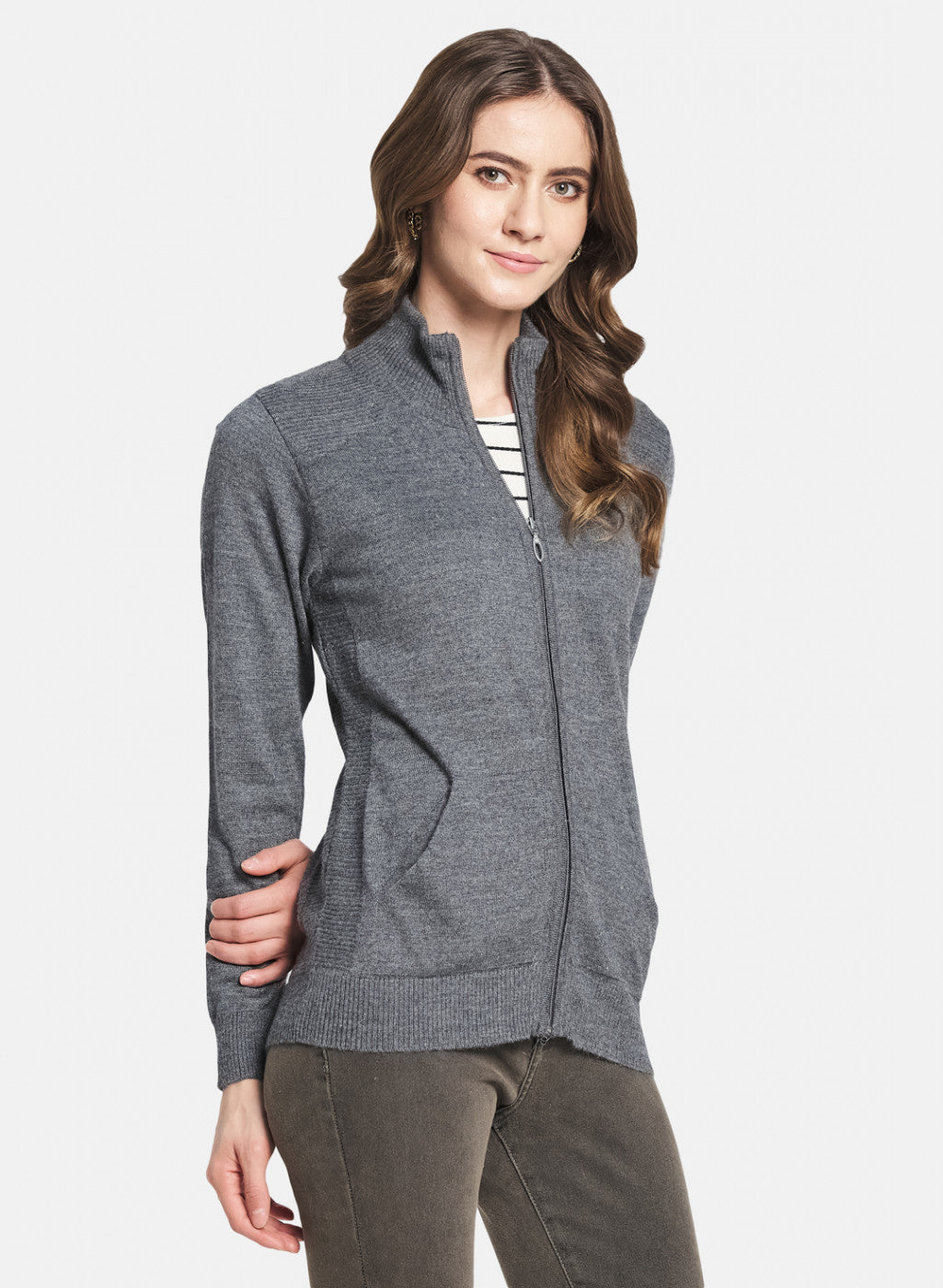 Women Grey Solid Cardigan
