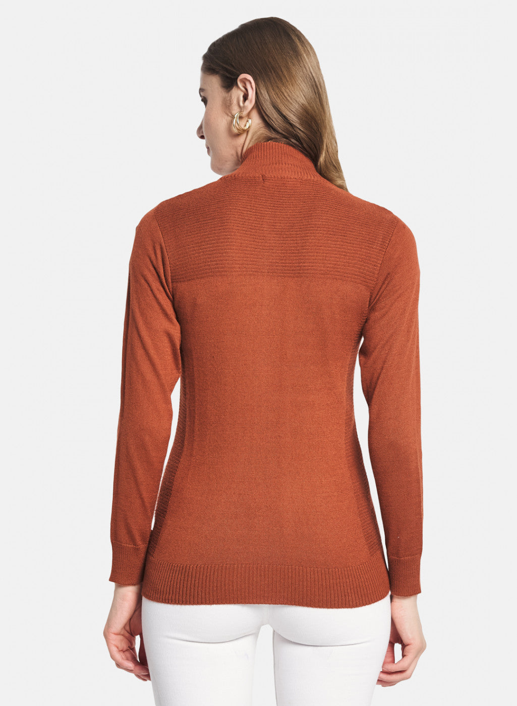 Women Rust Orange Solid Cardigan