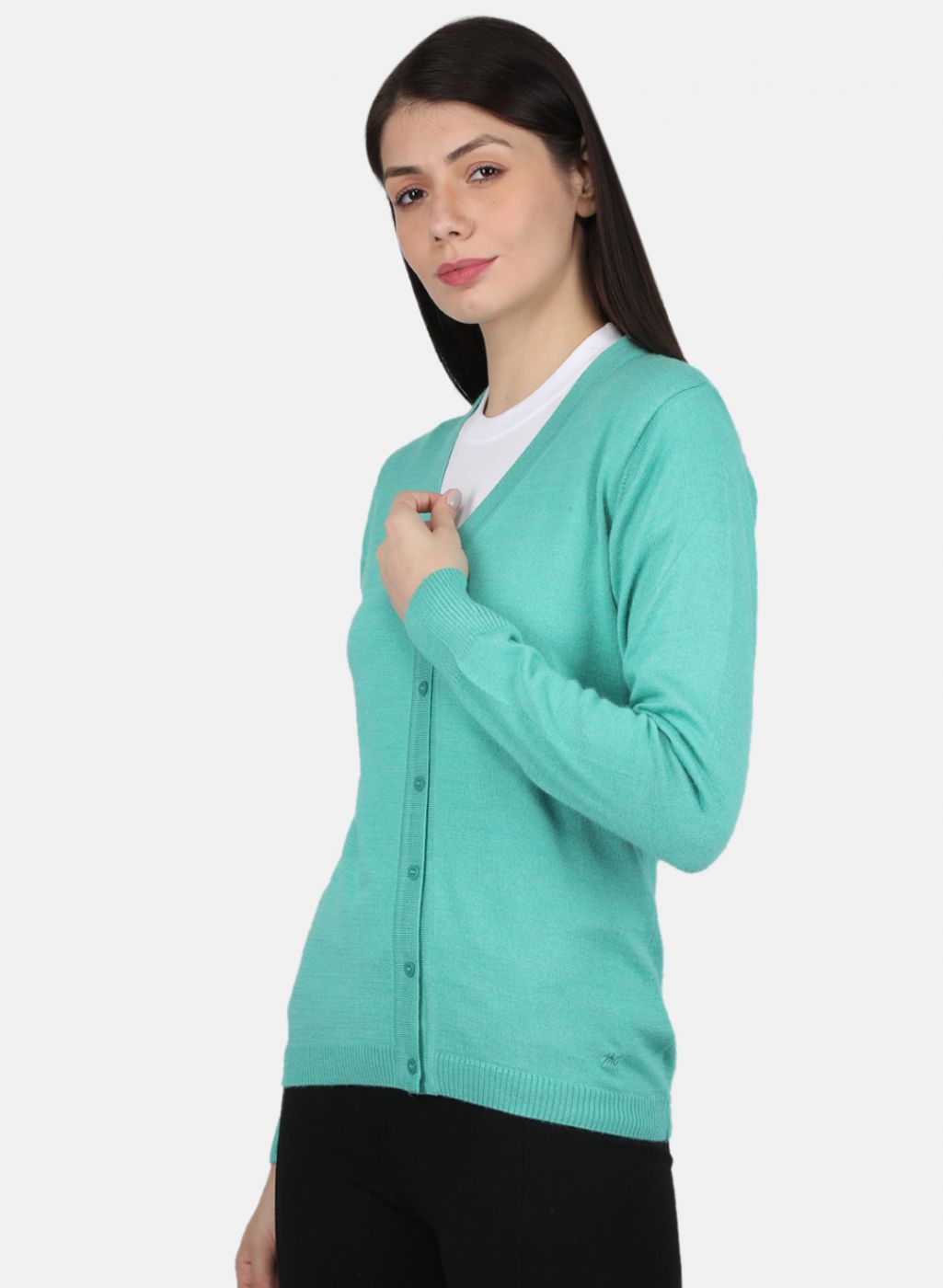 Women Green Solid Cardigan