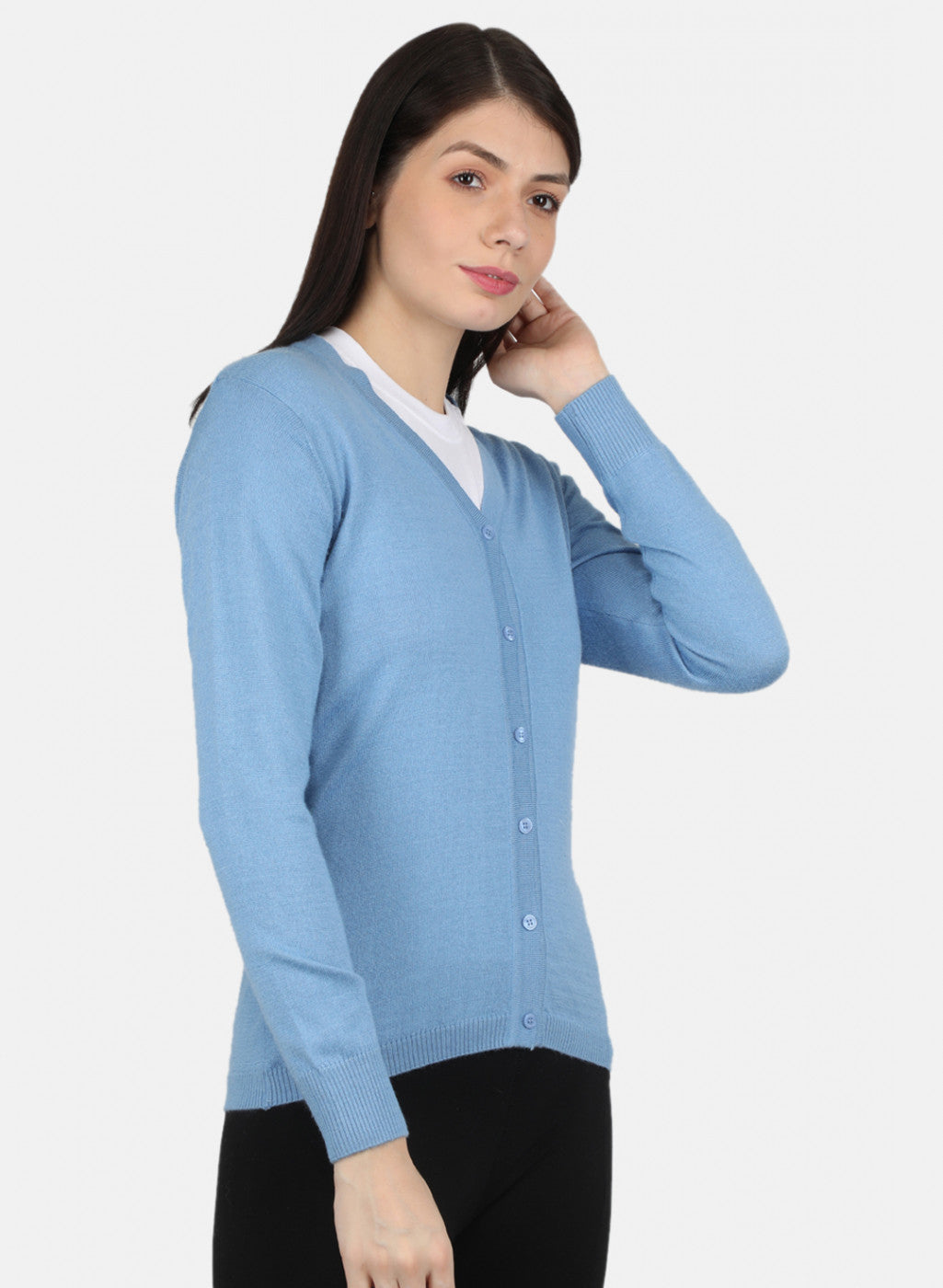 Women Sky Blue Solid Cardigan