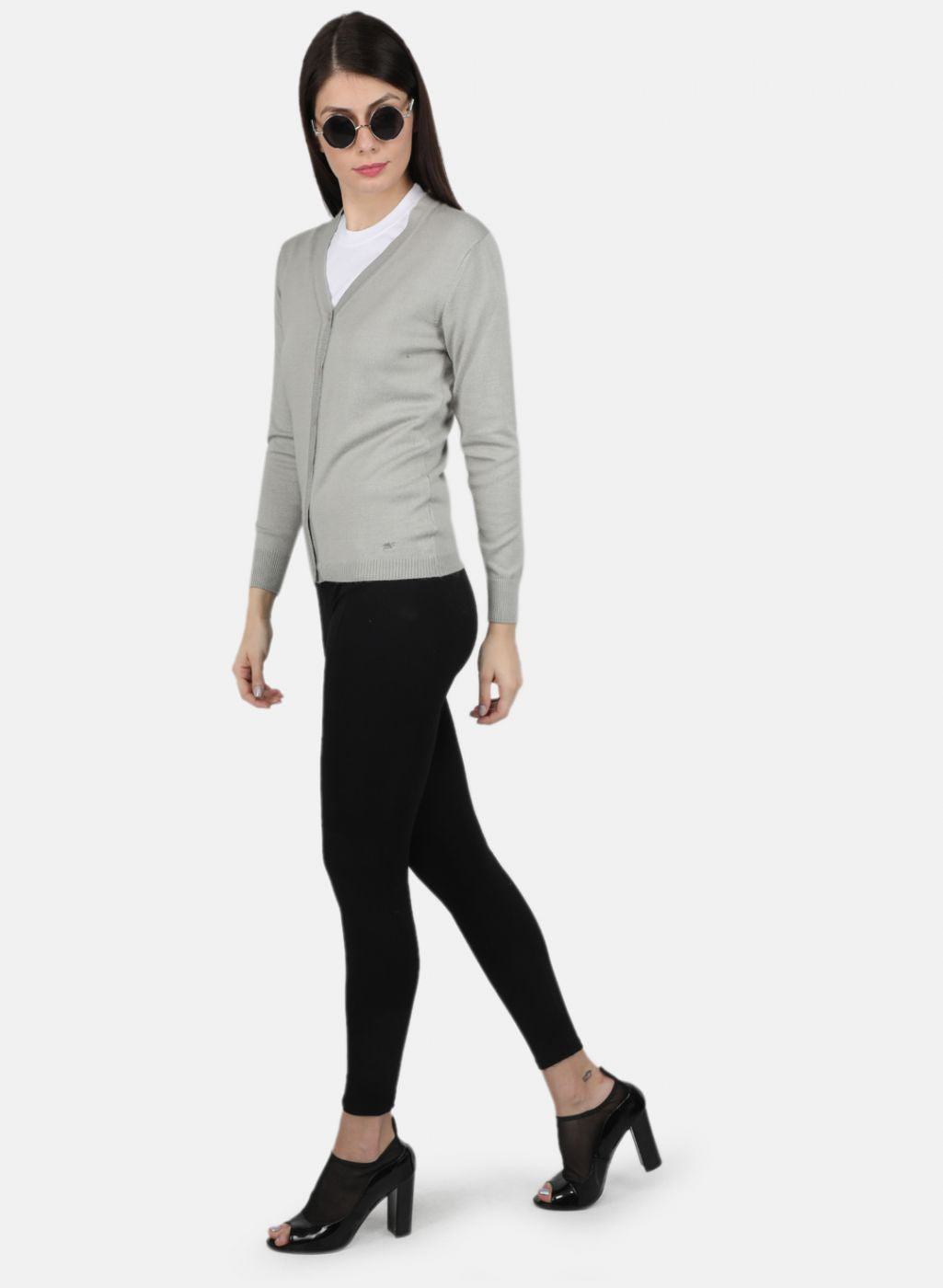 Women Grey Solid Cardigan