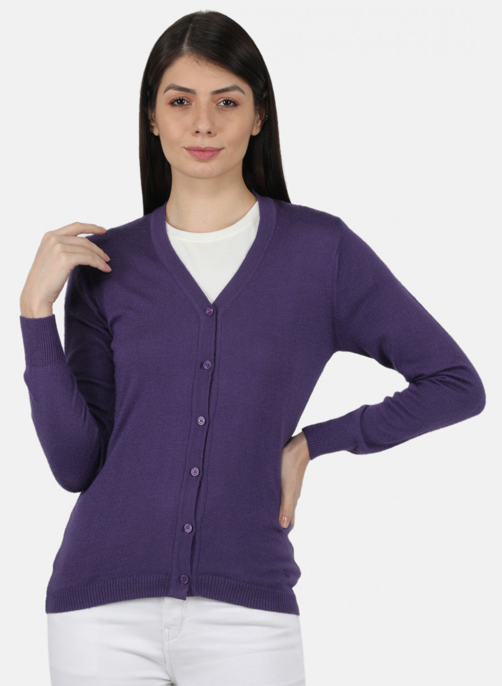 Women Purple Solid Cardigan