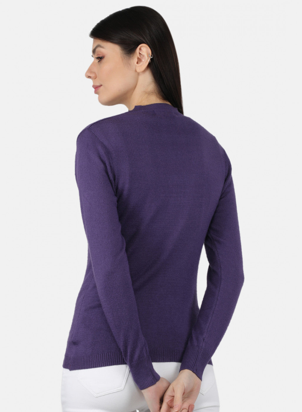 Women Purple Solid Cardigan