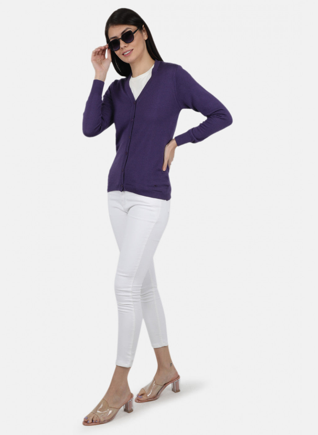 Women Purple Solid Cardigan