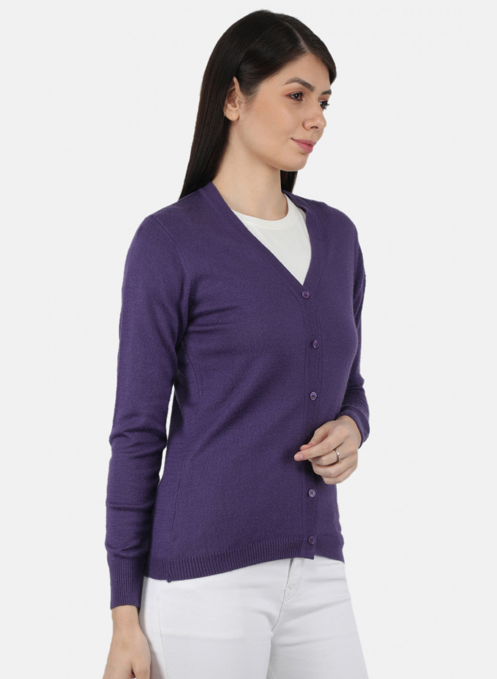 Women Purple Solid Cardigan