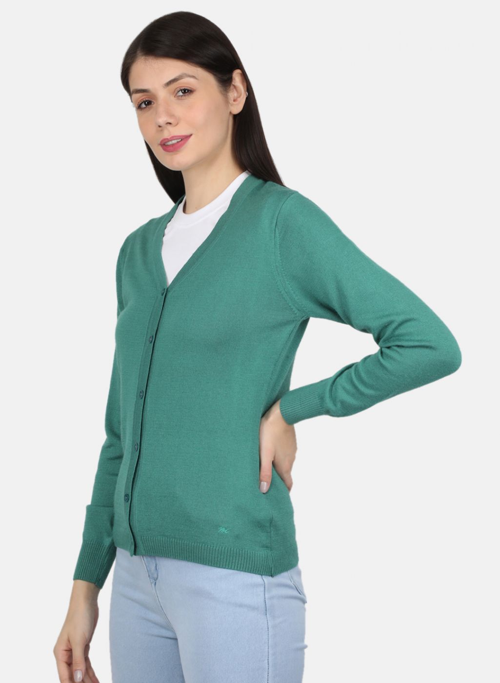 Women Green Solid Cardigan