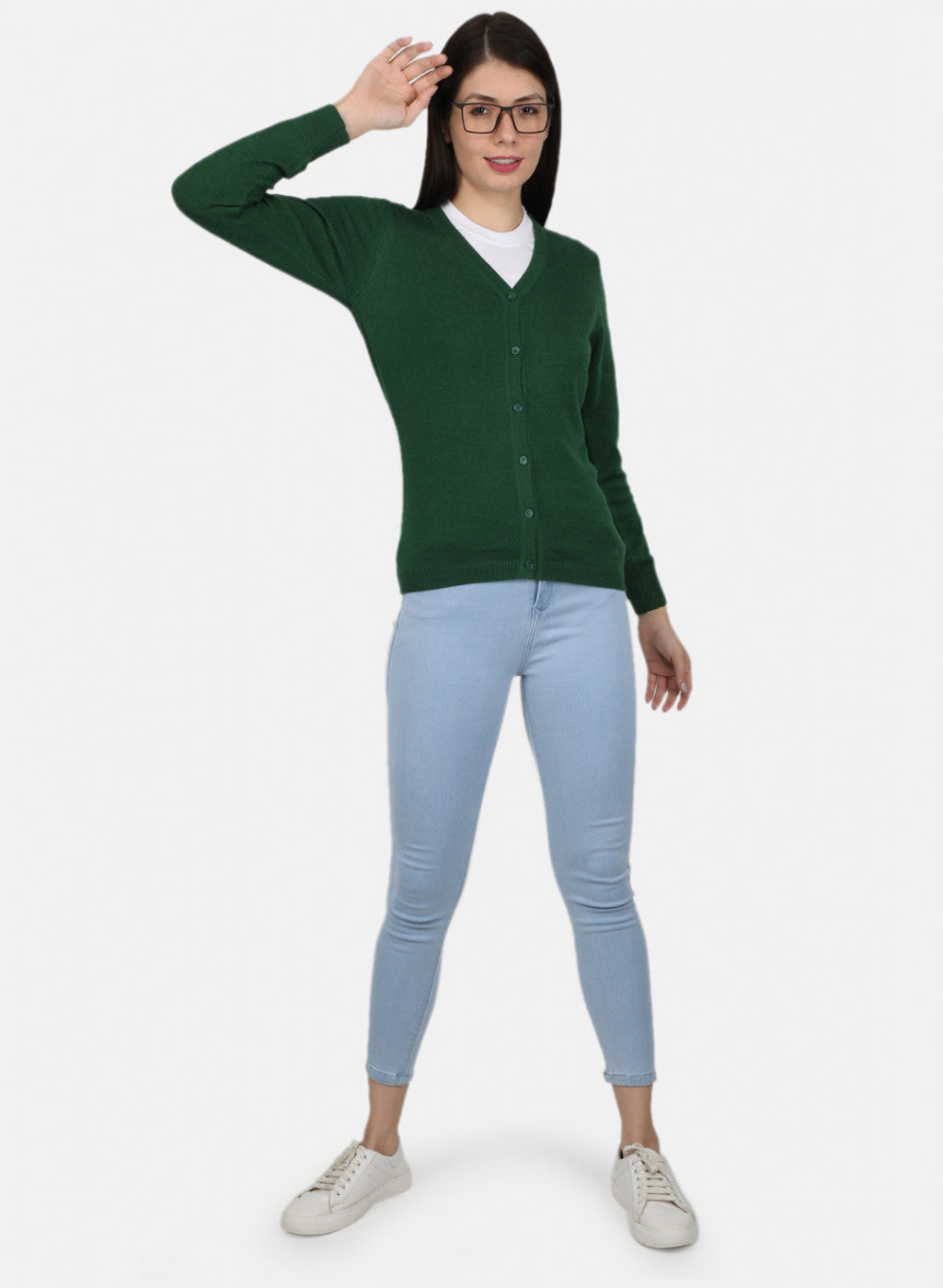 Women Green Solid Cardigan