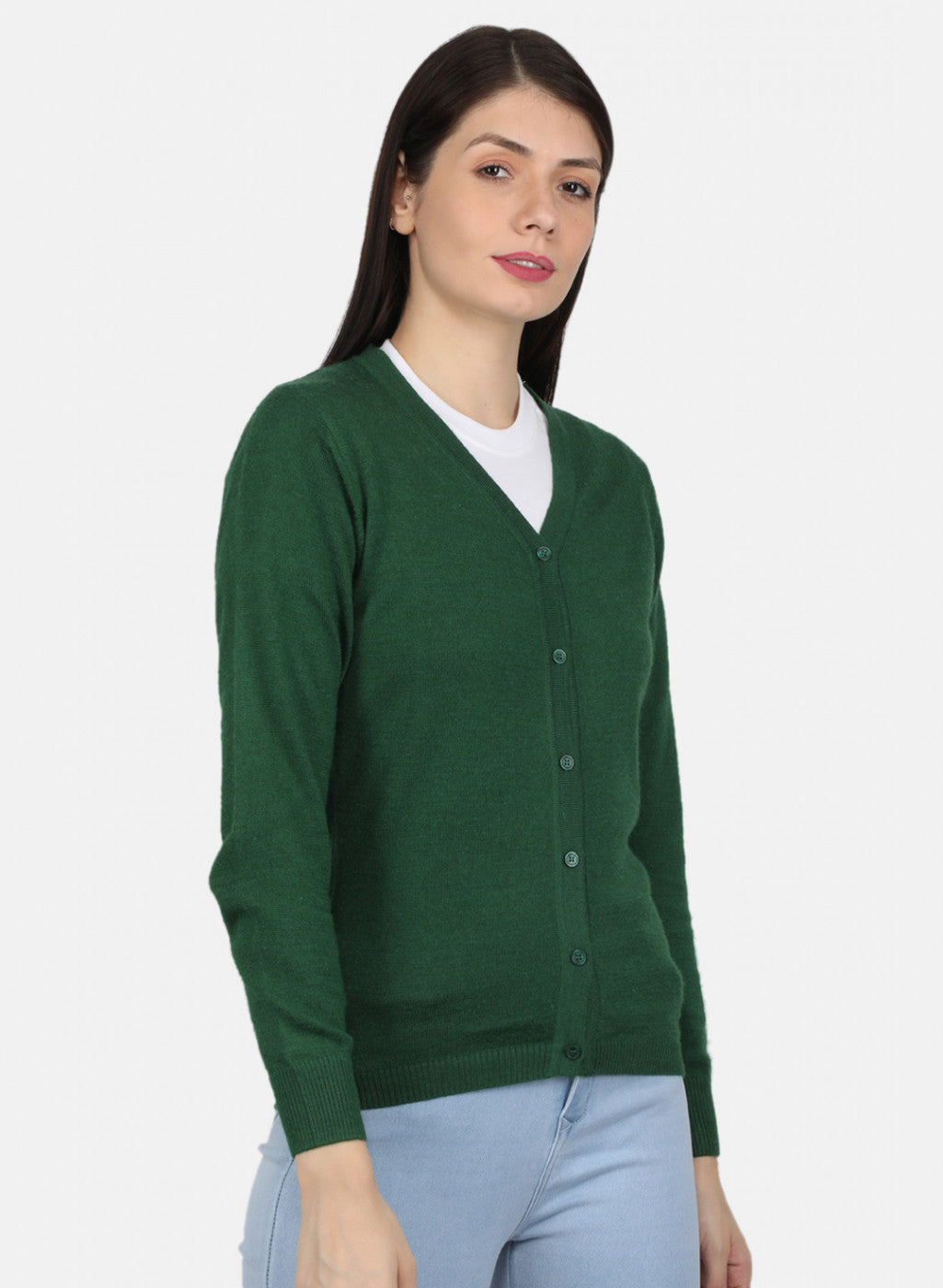 Women Green Solid Cardigan