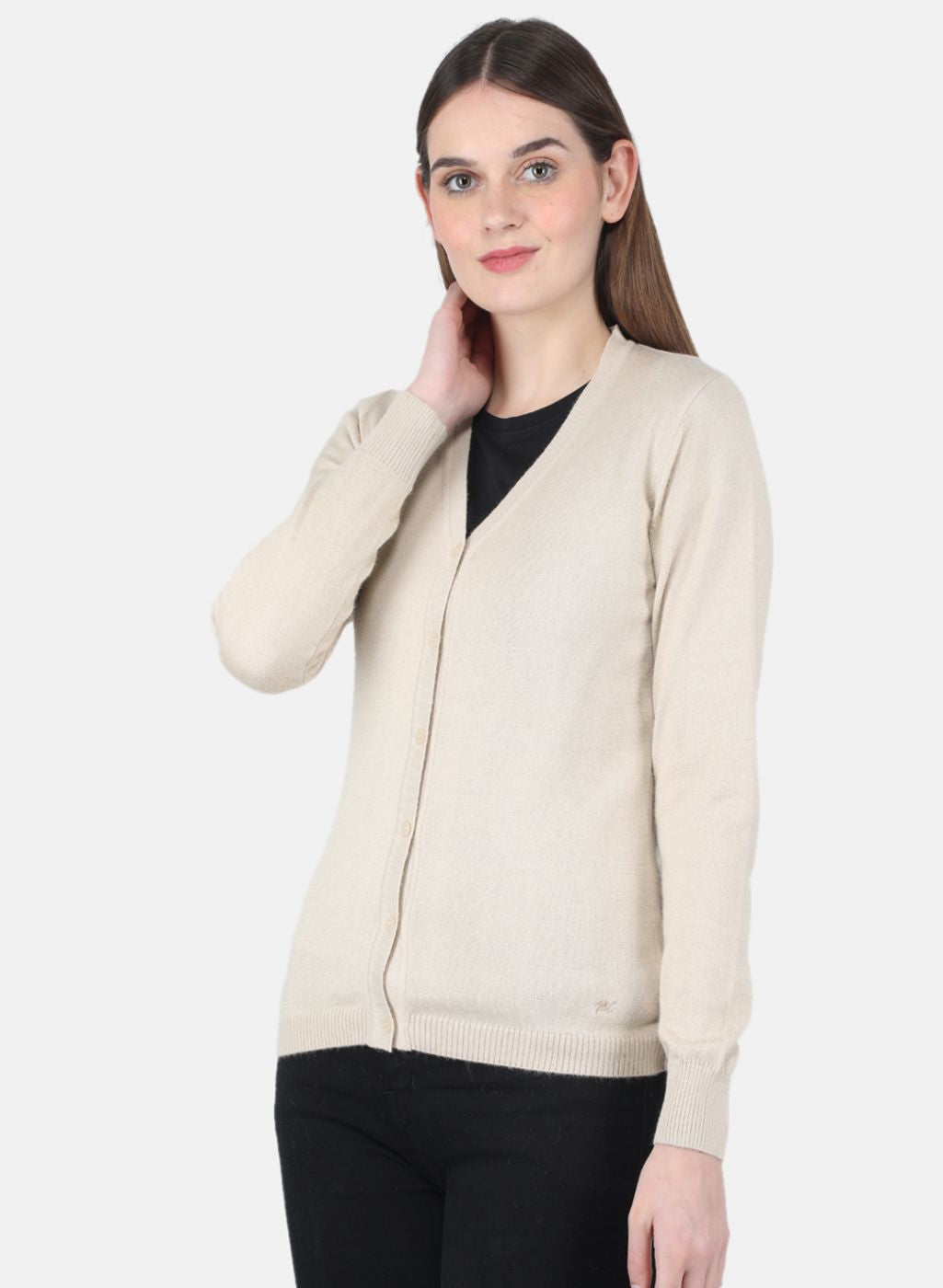 Women Beige Solid Cardigan