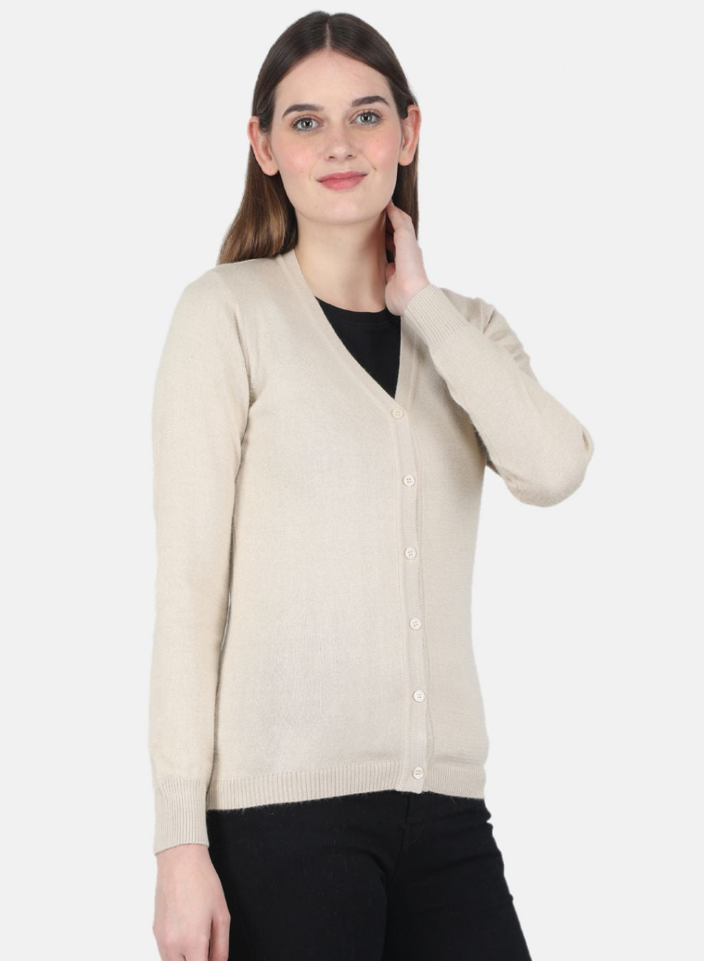 Women Beige Solid Cardigan