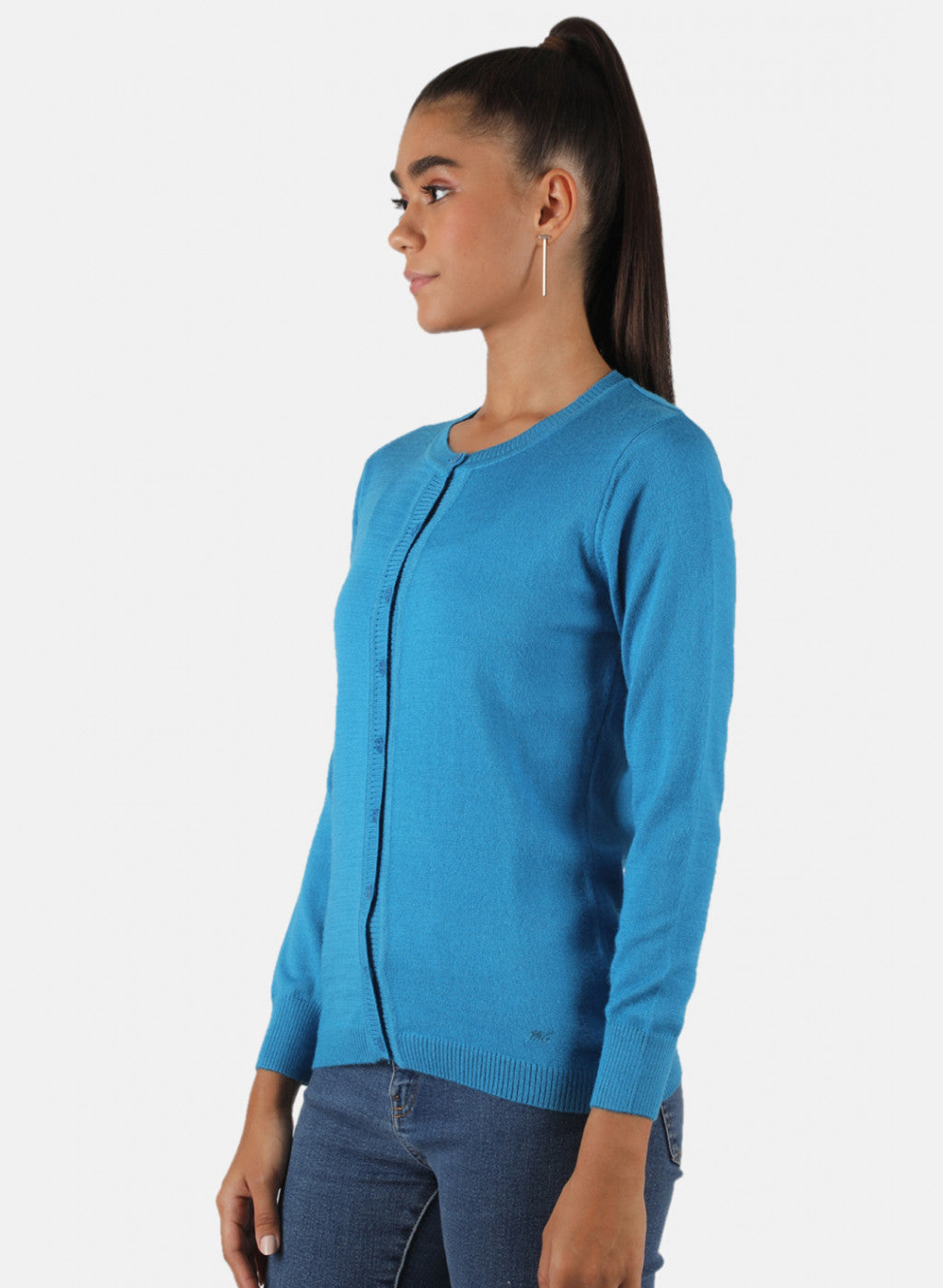 Women Blue Solid Cardigan