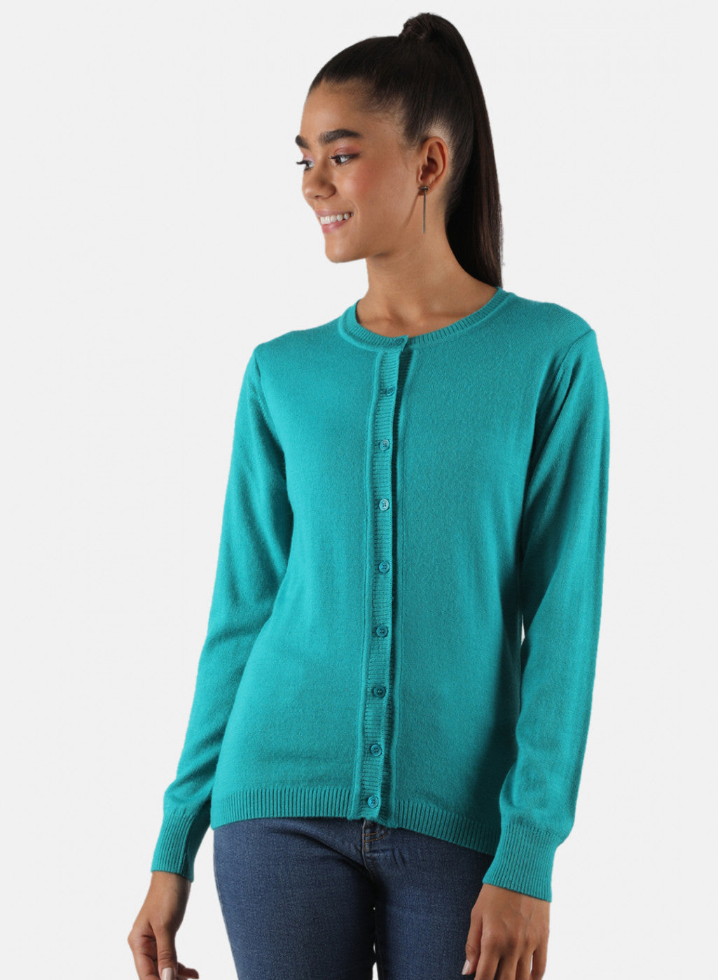 Women Green Solid Cardigan