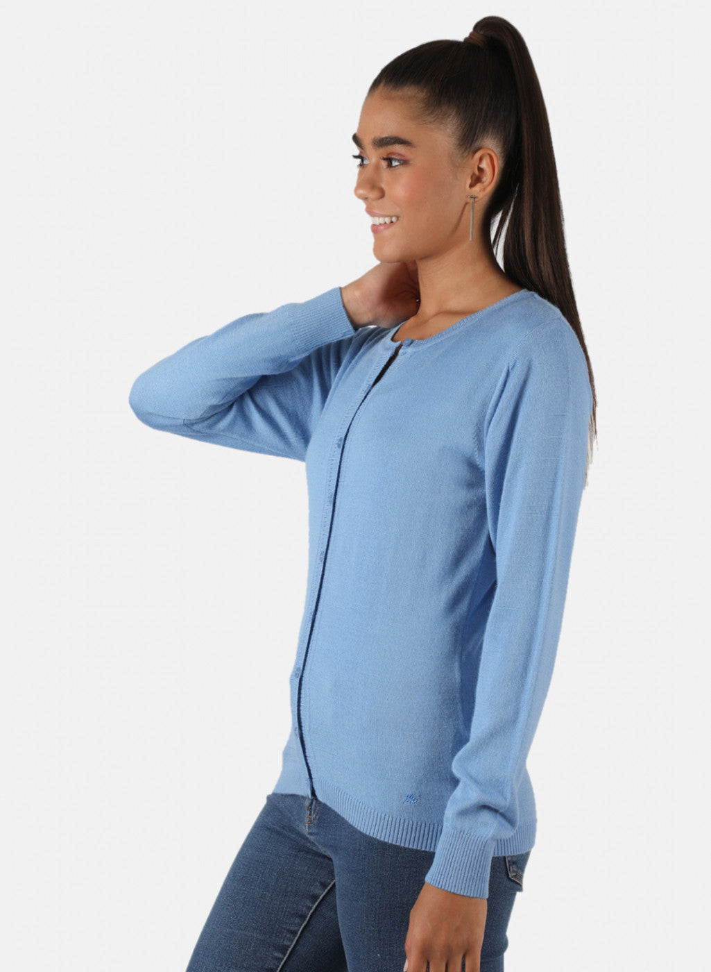 Women Blue Solid Cardigan