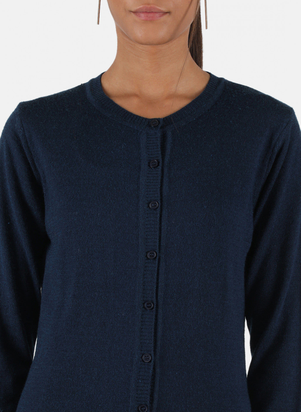 Women Navy Blue Solid Cardigan
