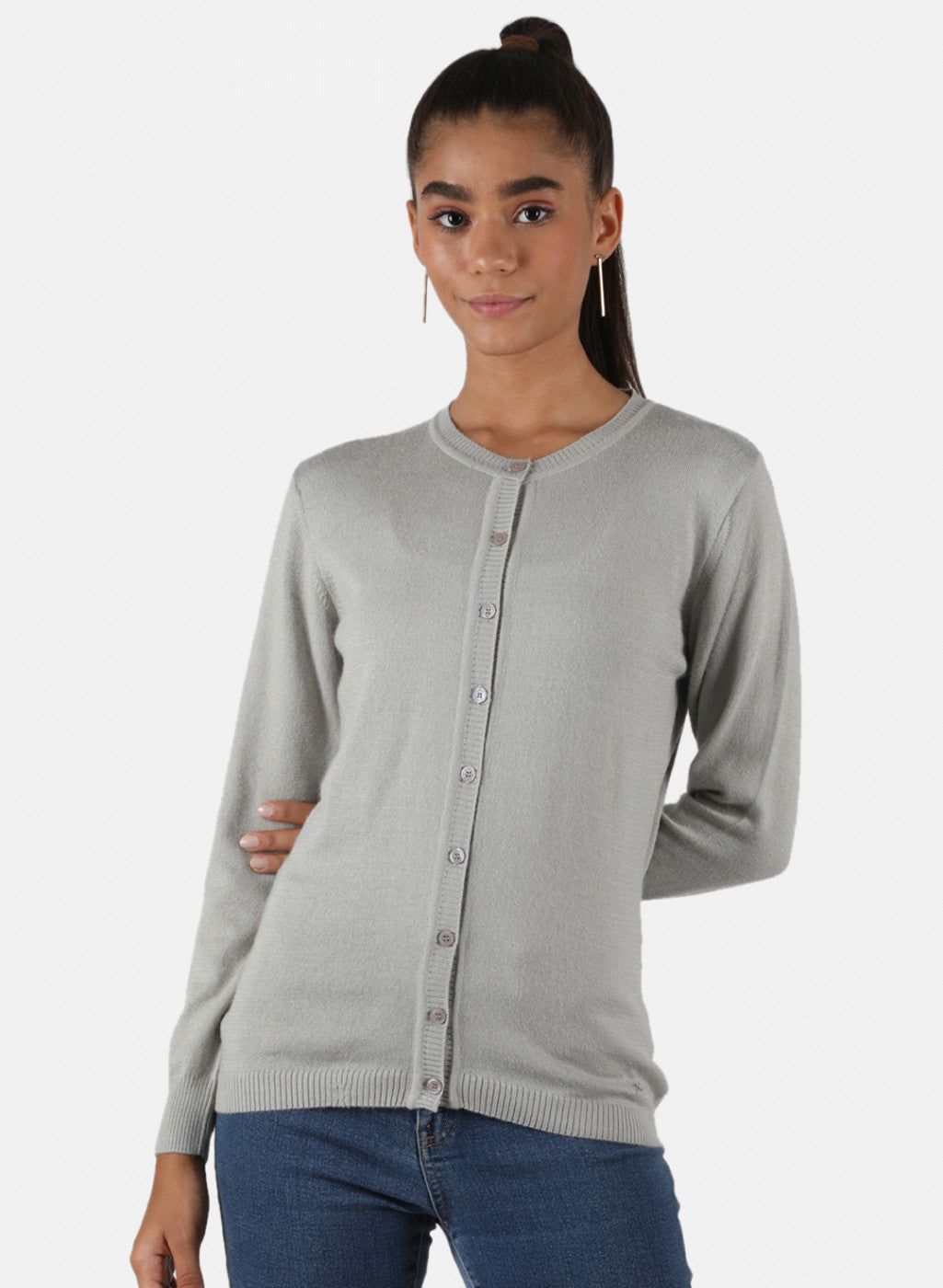 Women Grey Solid Cardigan