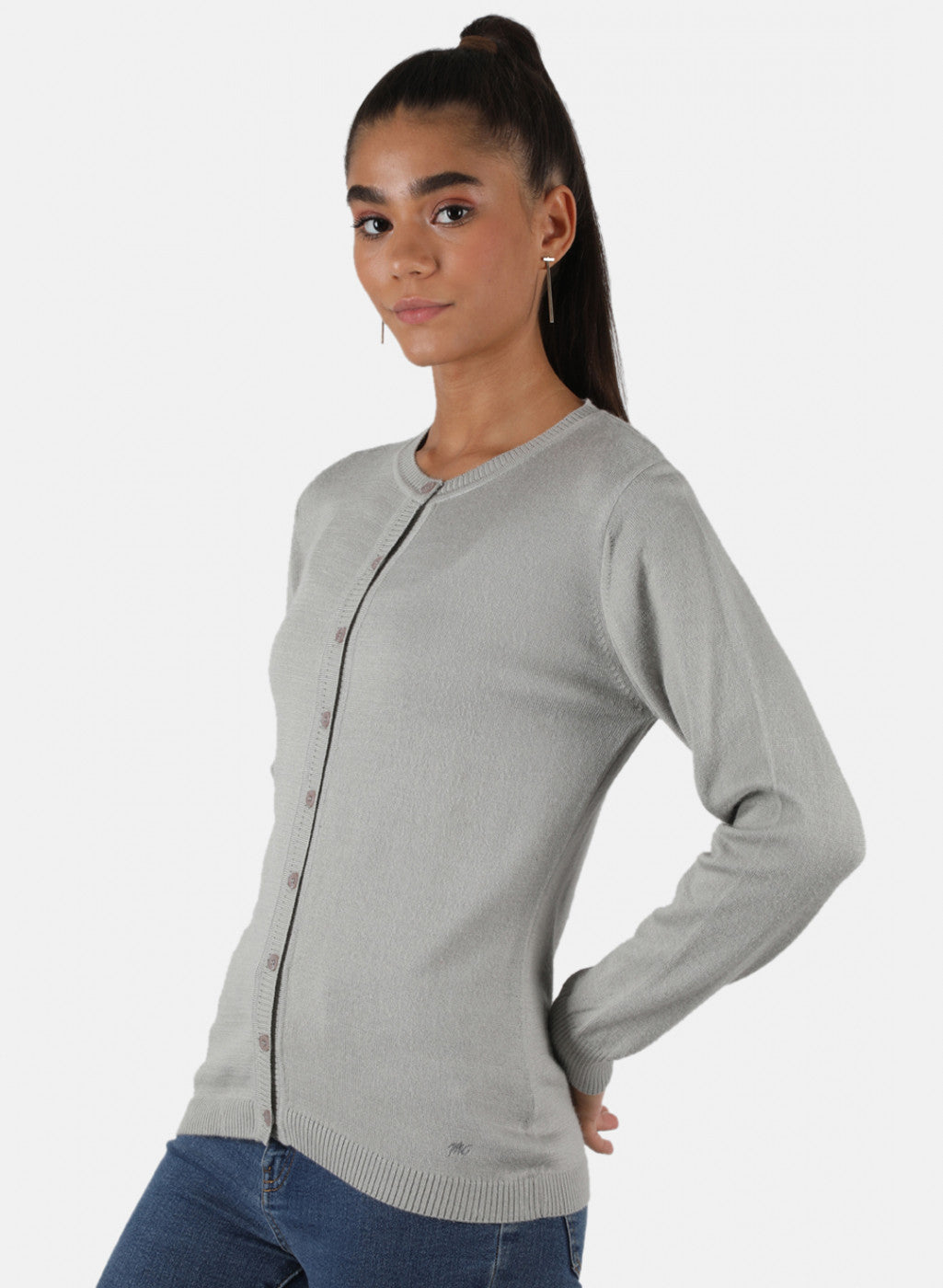 Women Grey Solid Cardigan