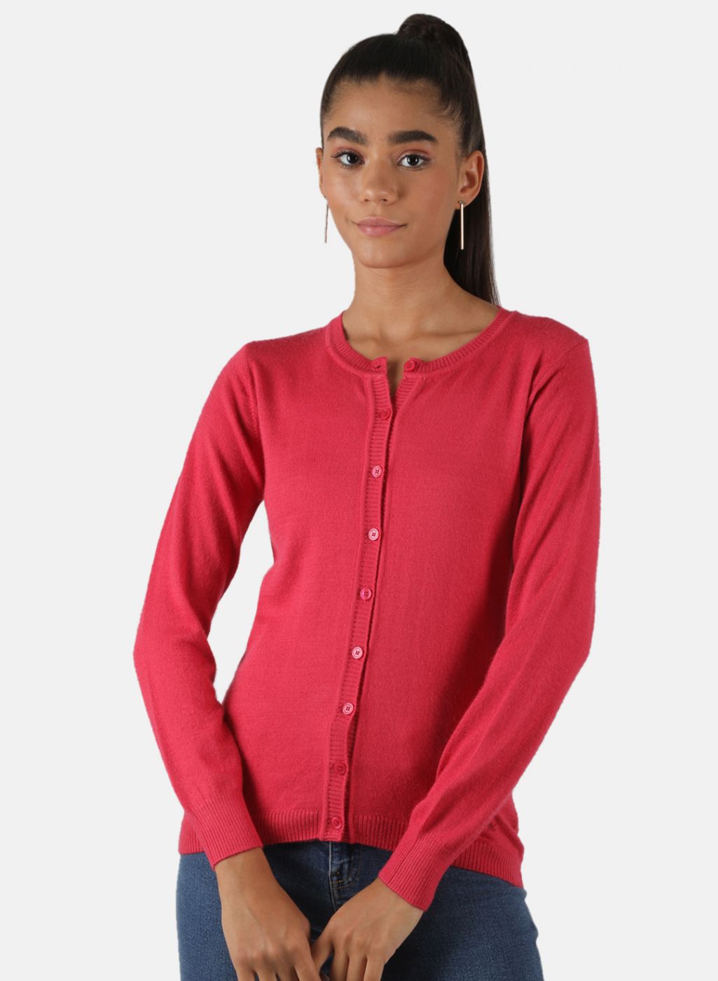 Women Pink Solid Cardigan