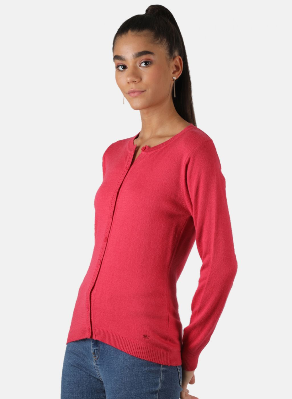 Women Pink Solid Cardigan