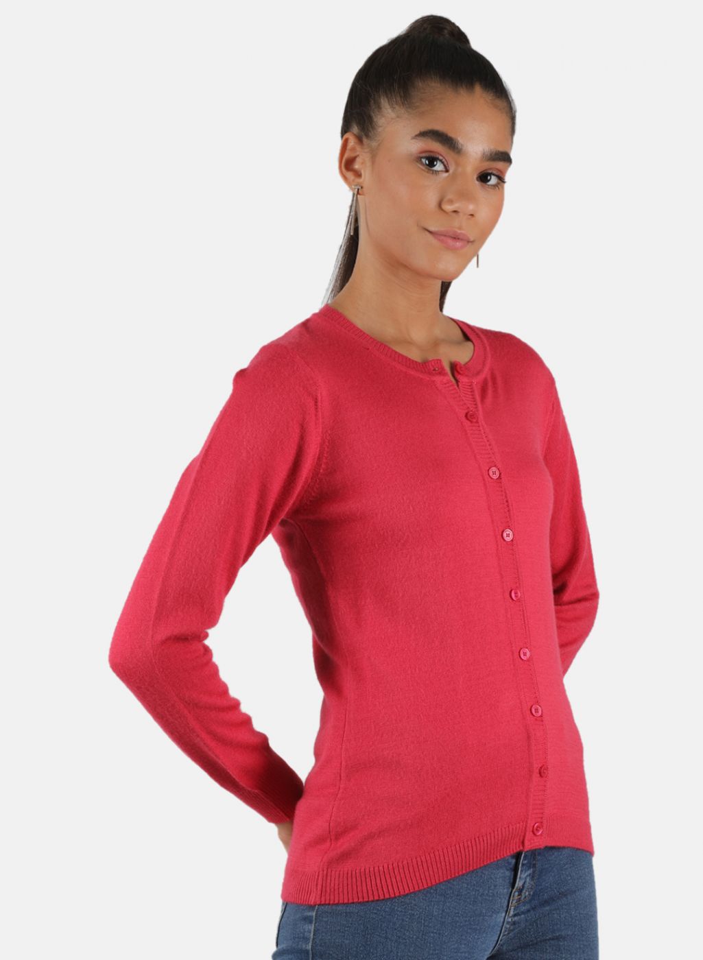 Women Pink Solid Cardigan