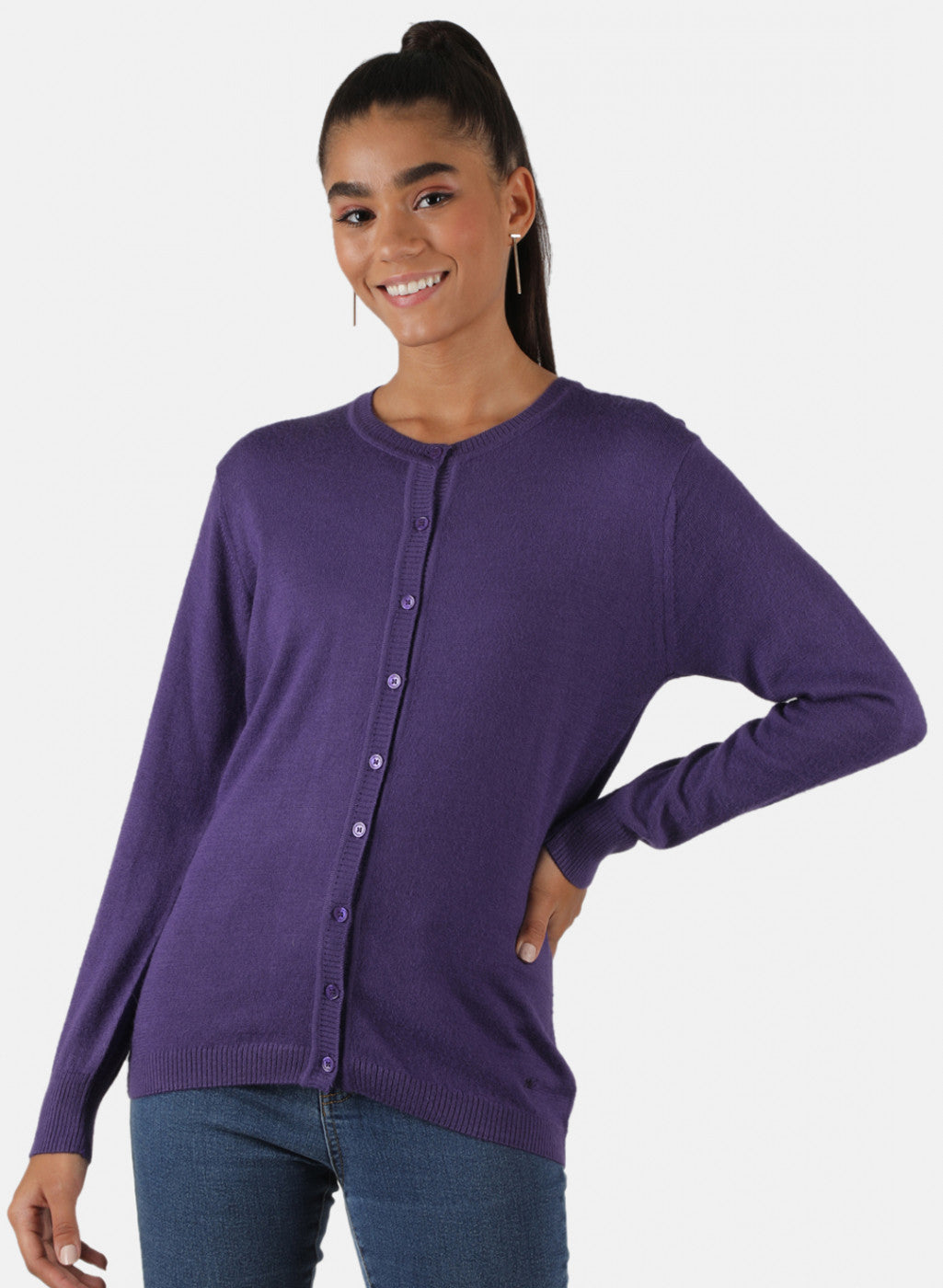 Women Purple Solid Cardigan