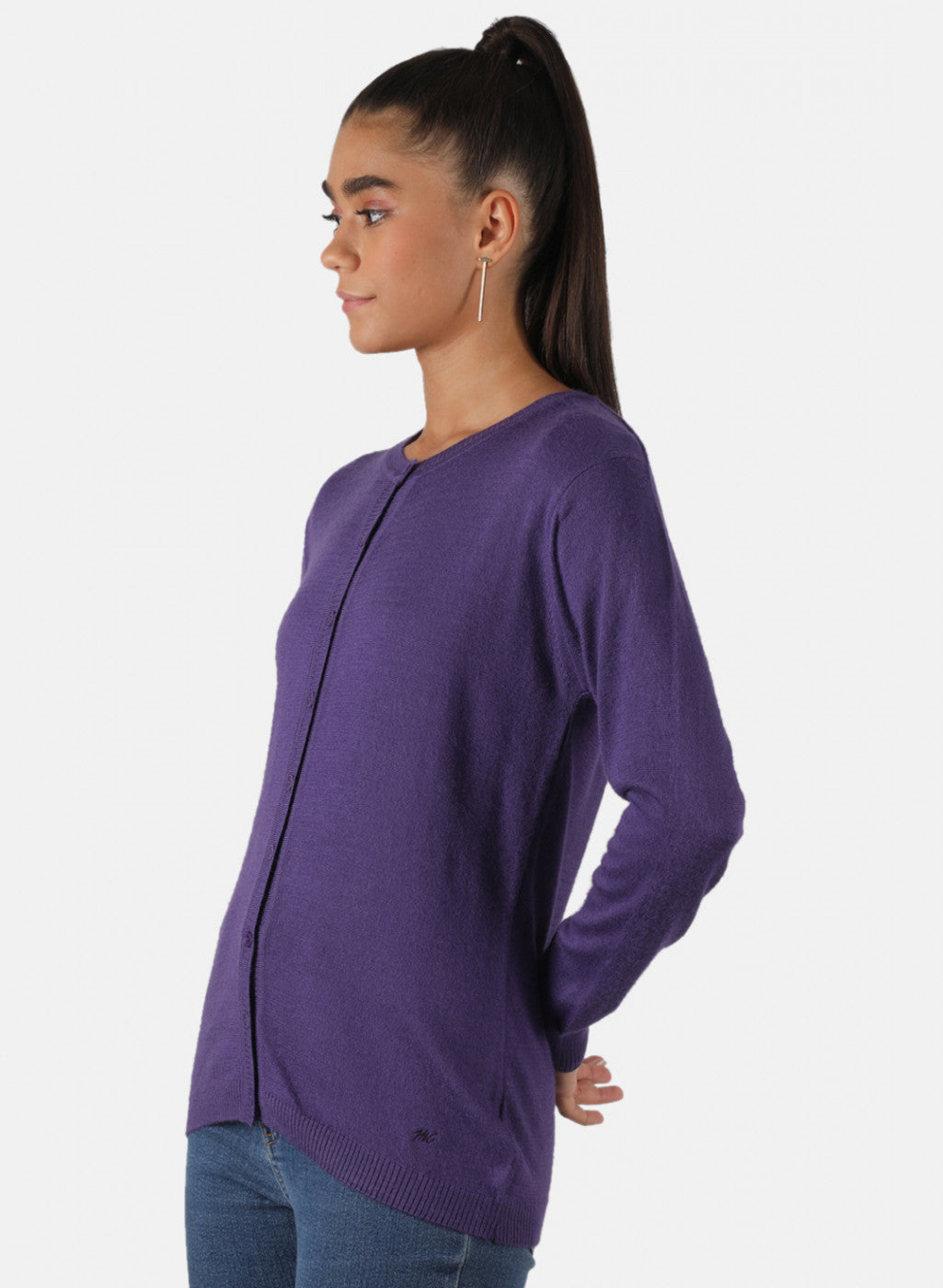 Women Purple Solid Cardigan