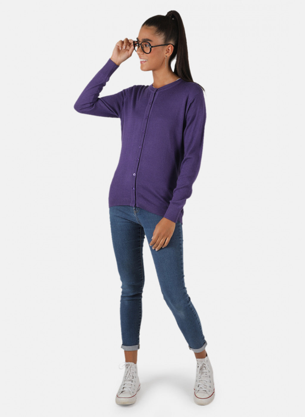 Women Purple Solid Cardigan